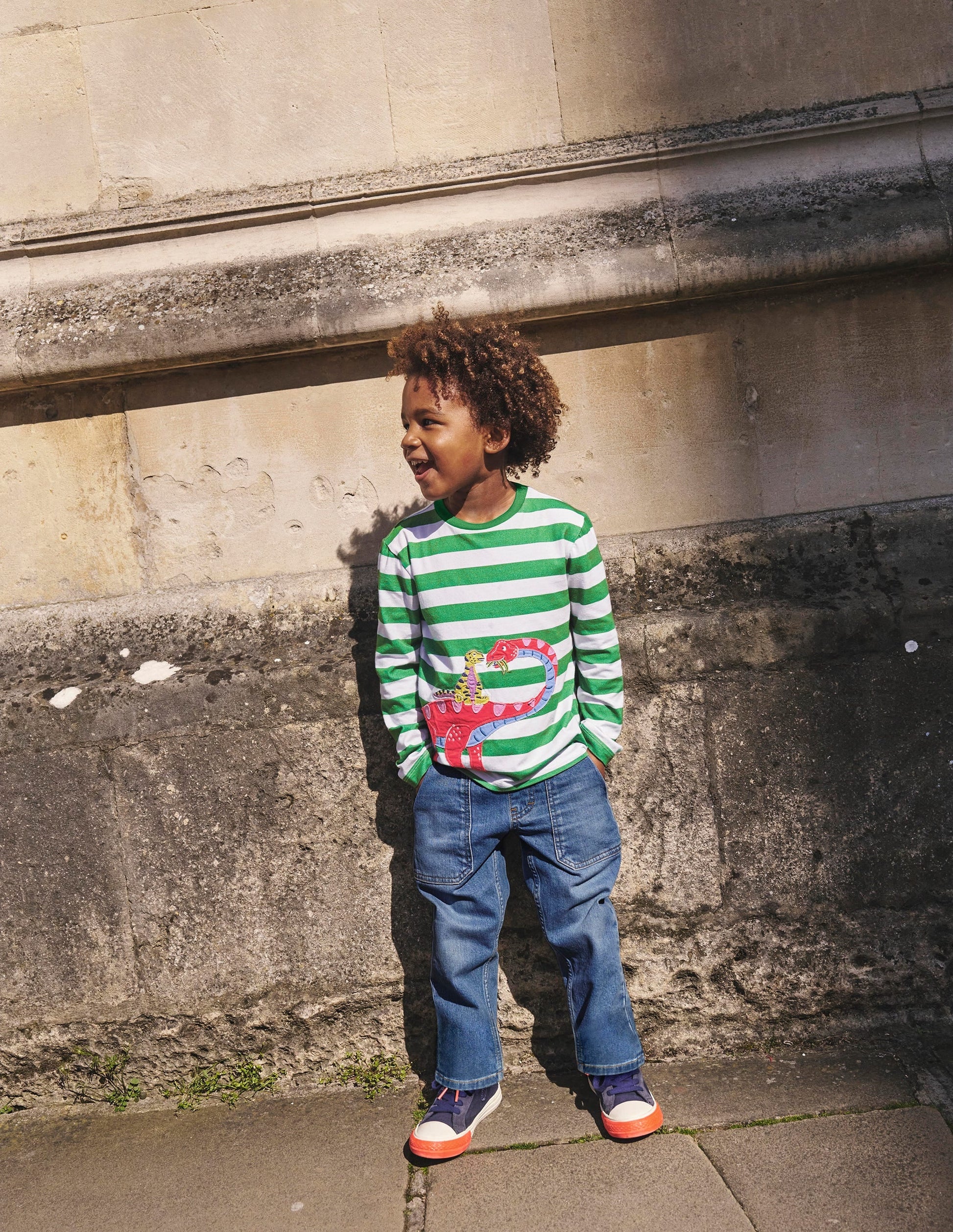 Front & Back Appliqué T-shirt-Shamrock Green Dino Family-4