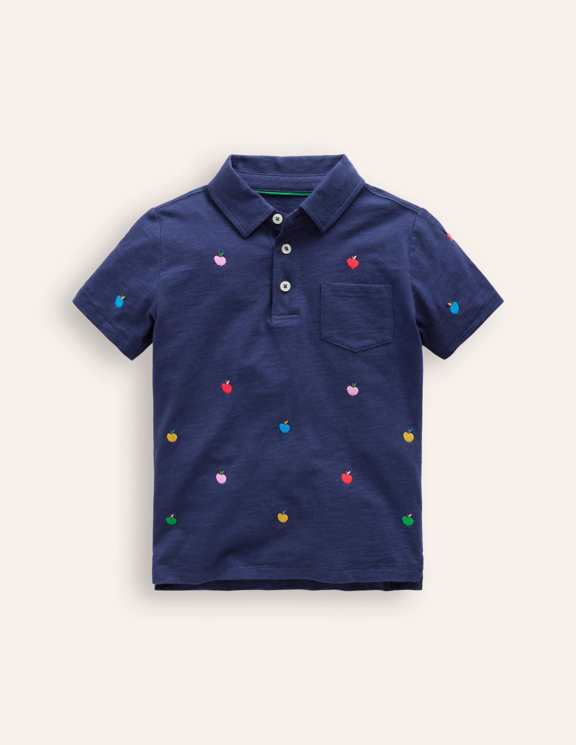 Embroidered Slub Polo Shirt-College Navy Apples-1