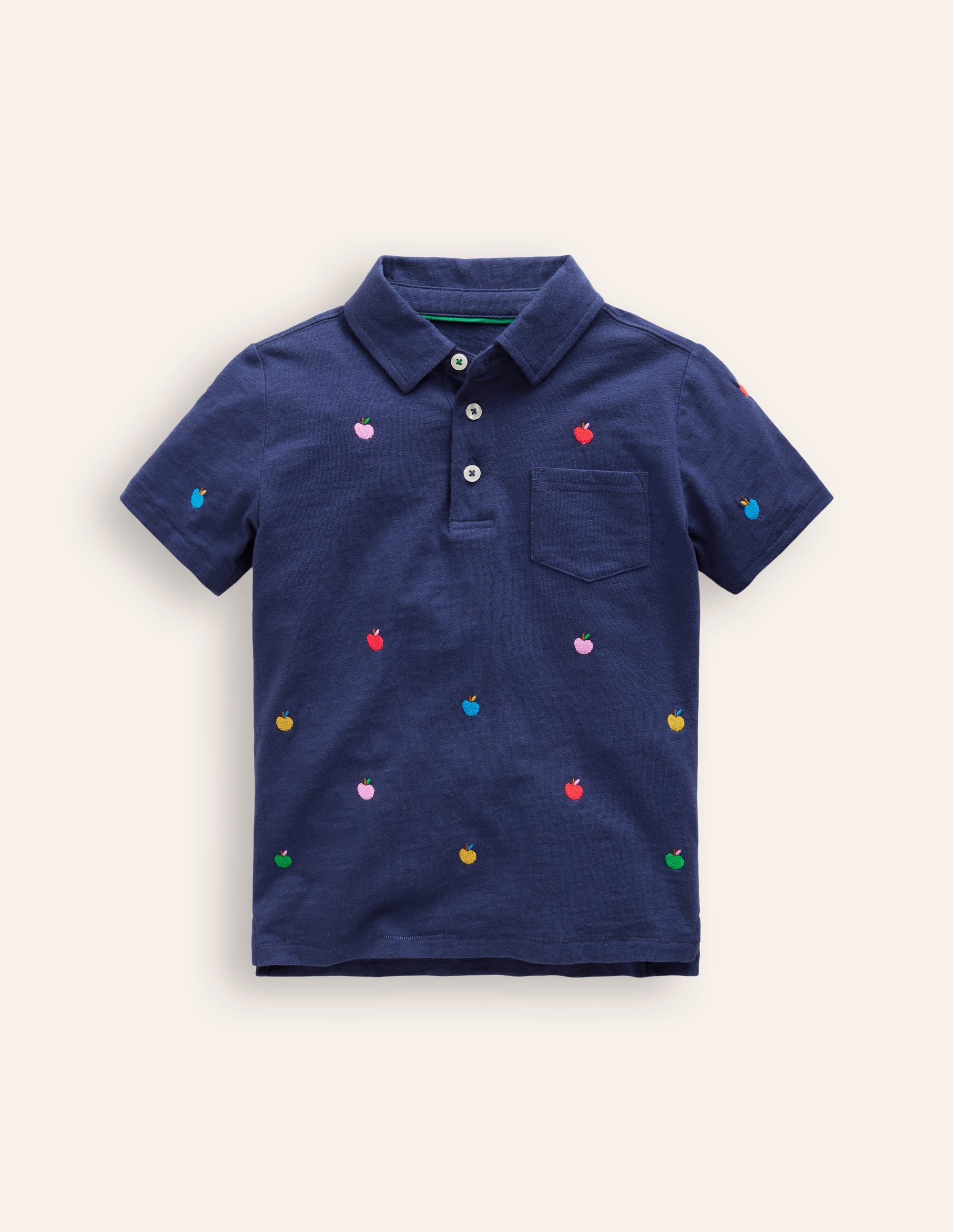 Embroidered Slub Polo Shirt-College Navy Apples - Image 1