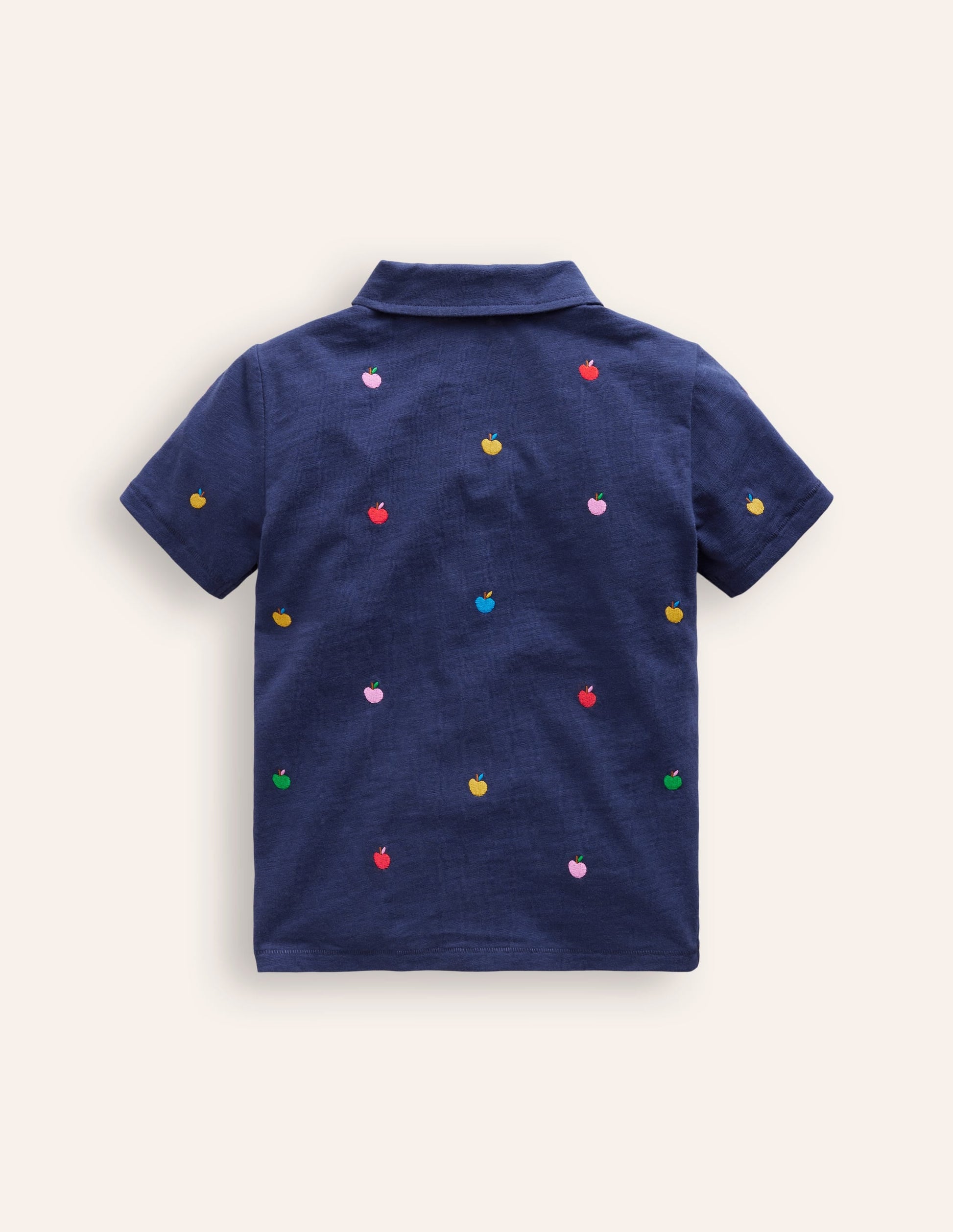 Embroidered Slub Polo Shirt-College Navy Apples-2