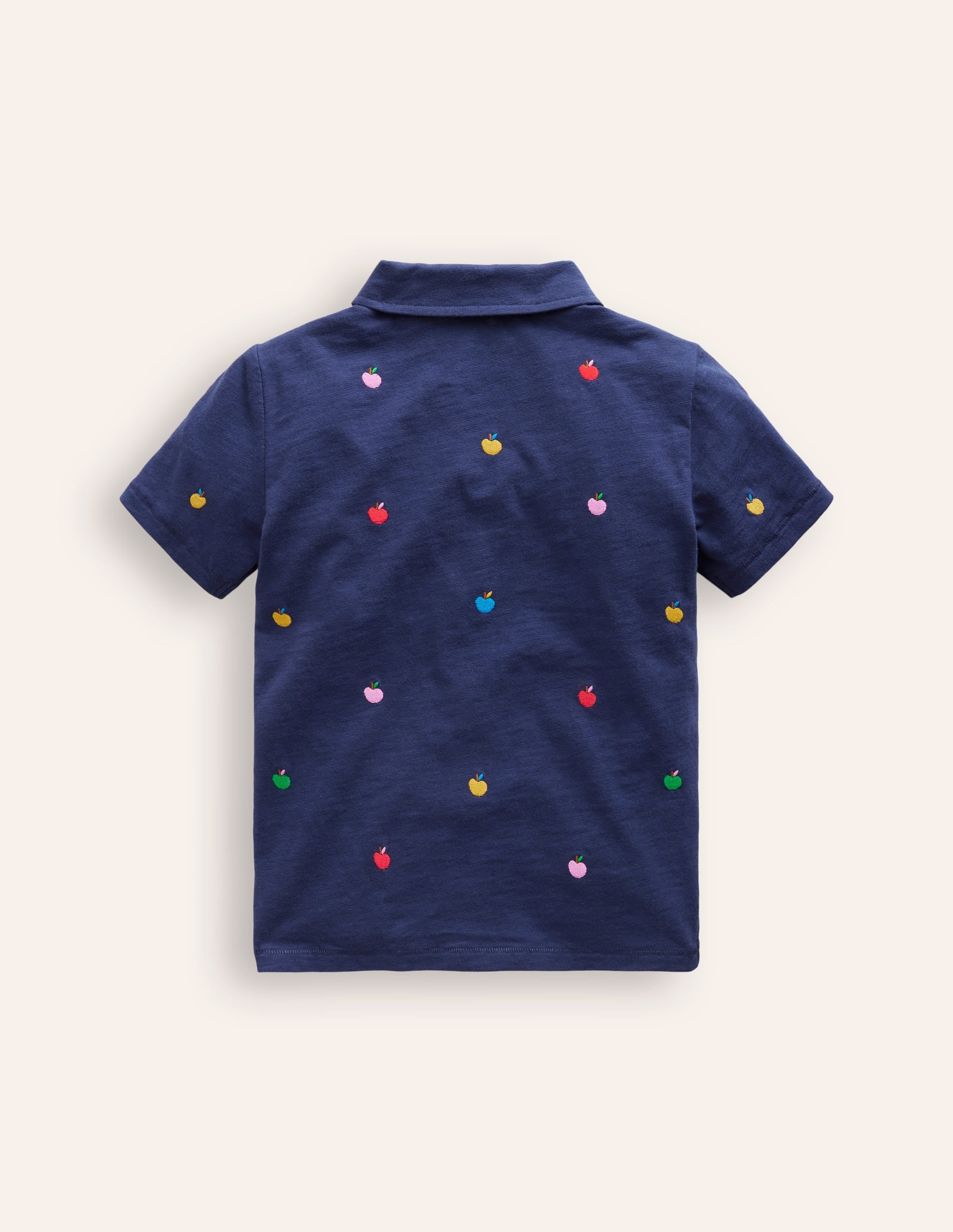 Embroidered Slub Polo Shirt-College Navy Apples - Image 2