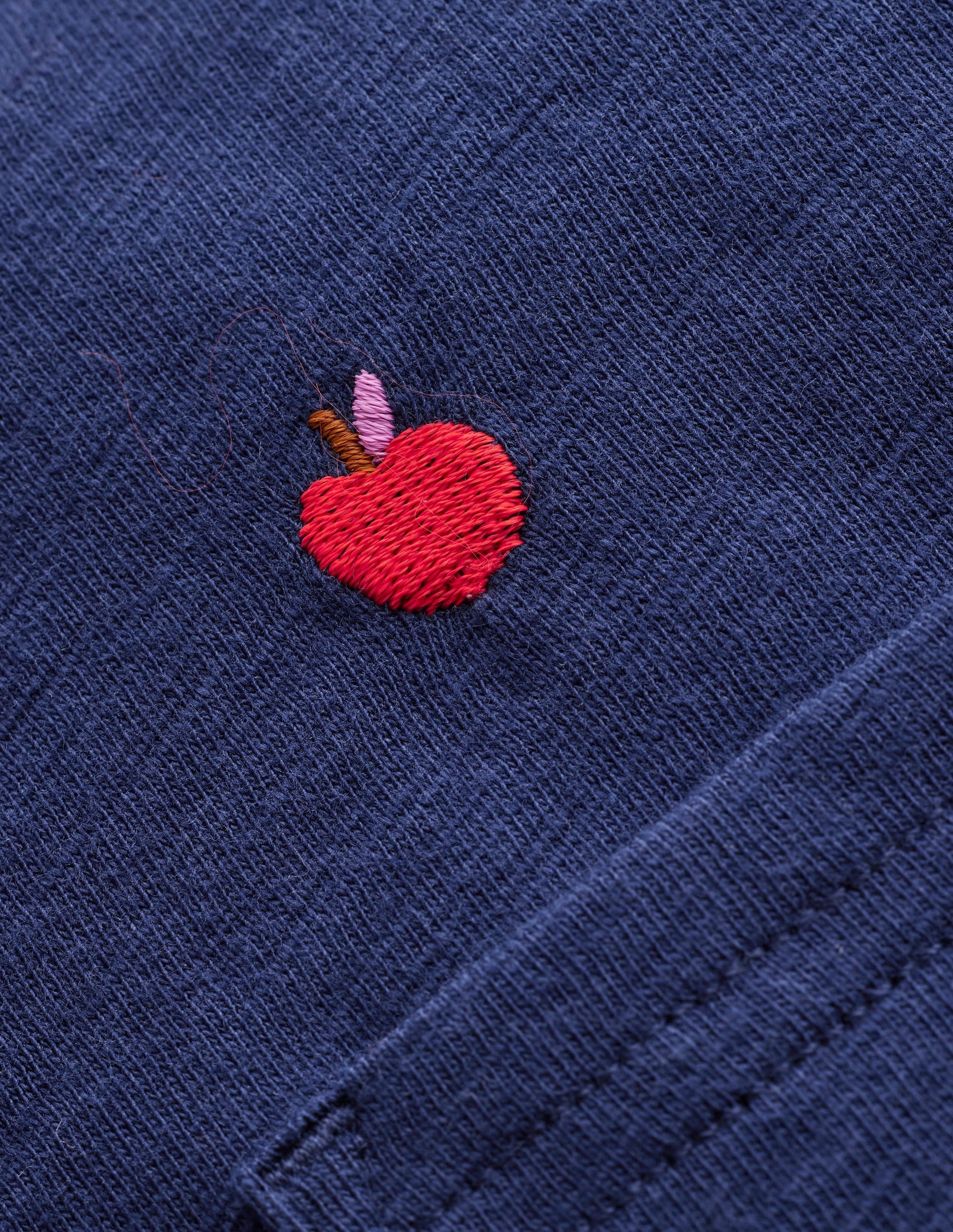Embroidered Slub Polo Shirt-College Navy Apples-3