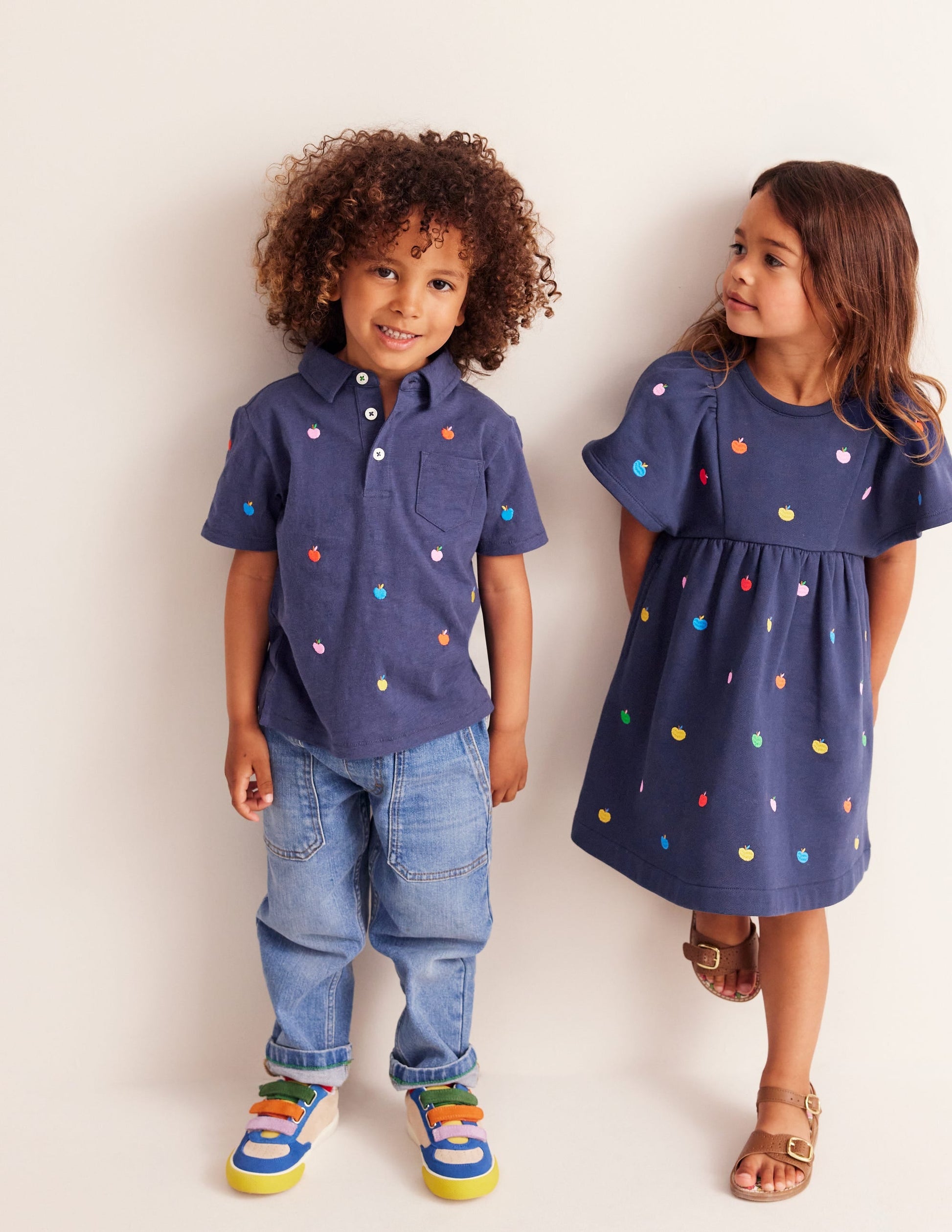 Embroidered Slub Polo Shirt-College Navy Apples-6