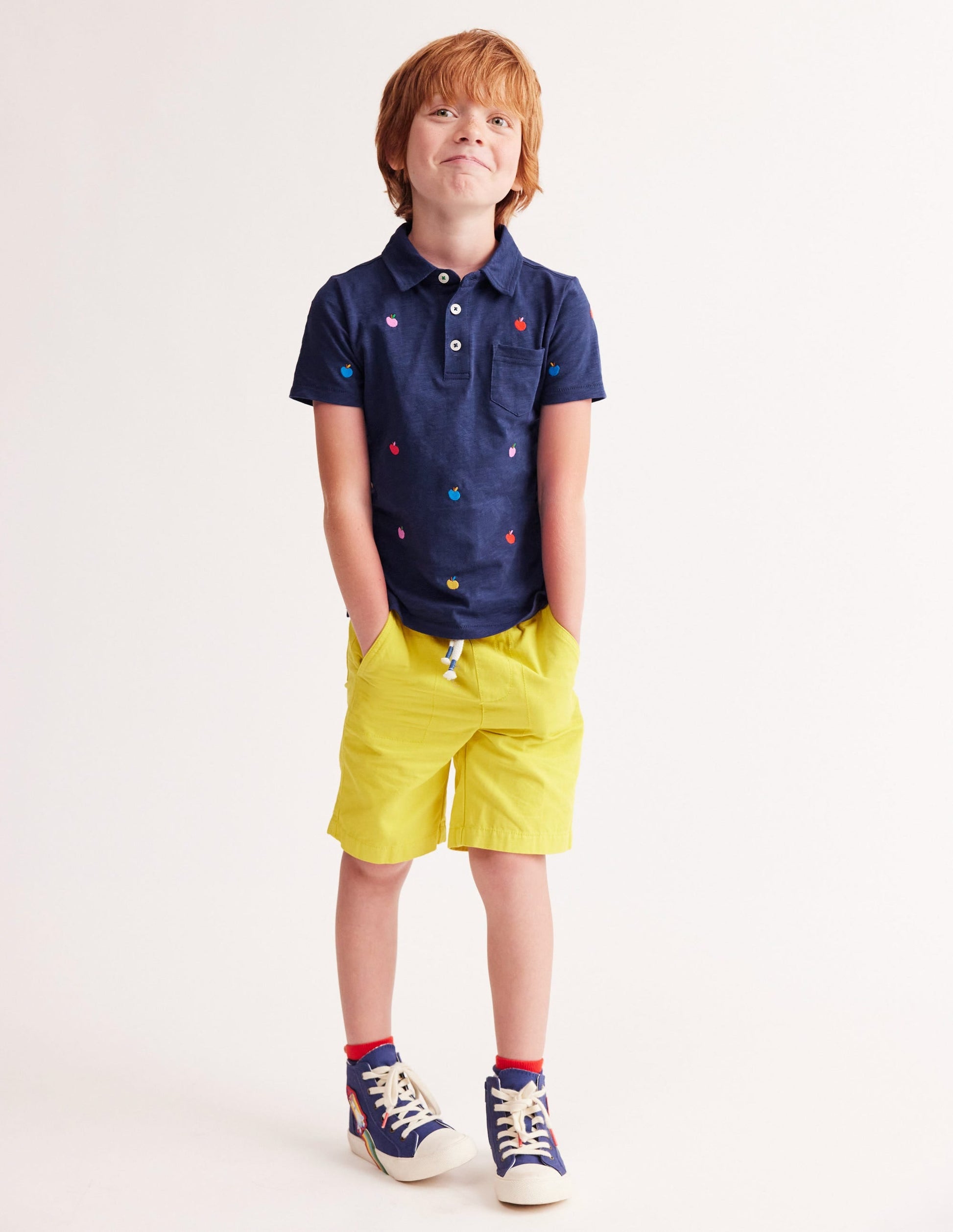 Embroidered Slub Polo Shirt-College Navy Apples-5