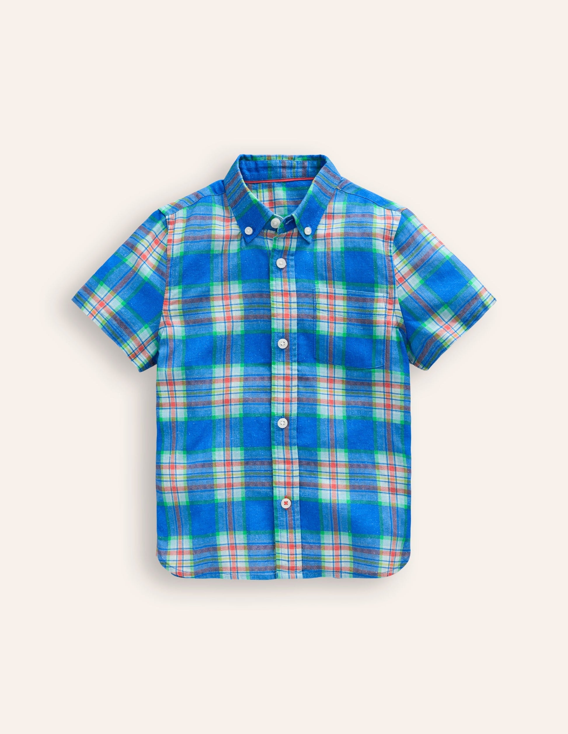Cotton Linen Shirt-Blue/ Green Check-1