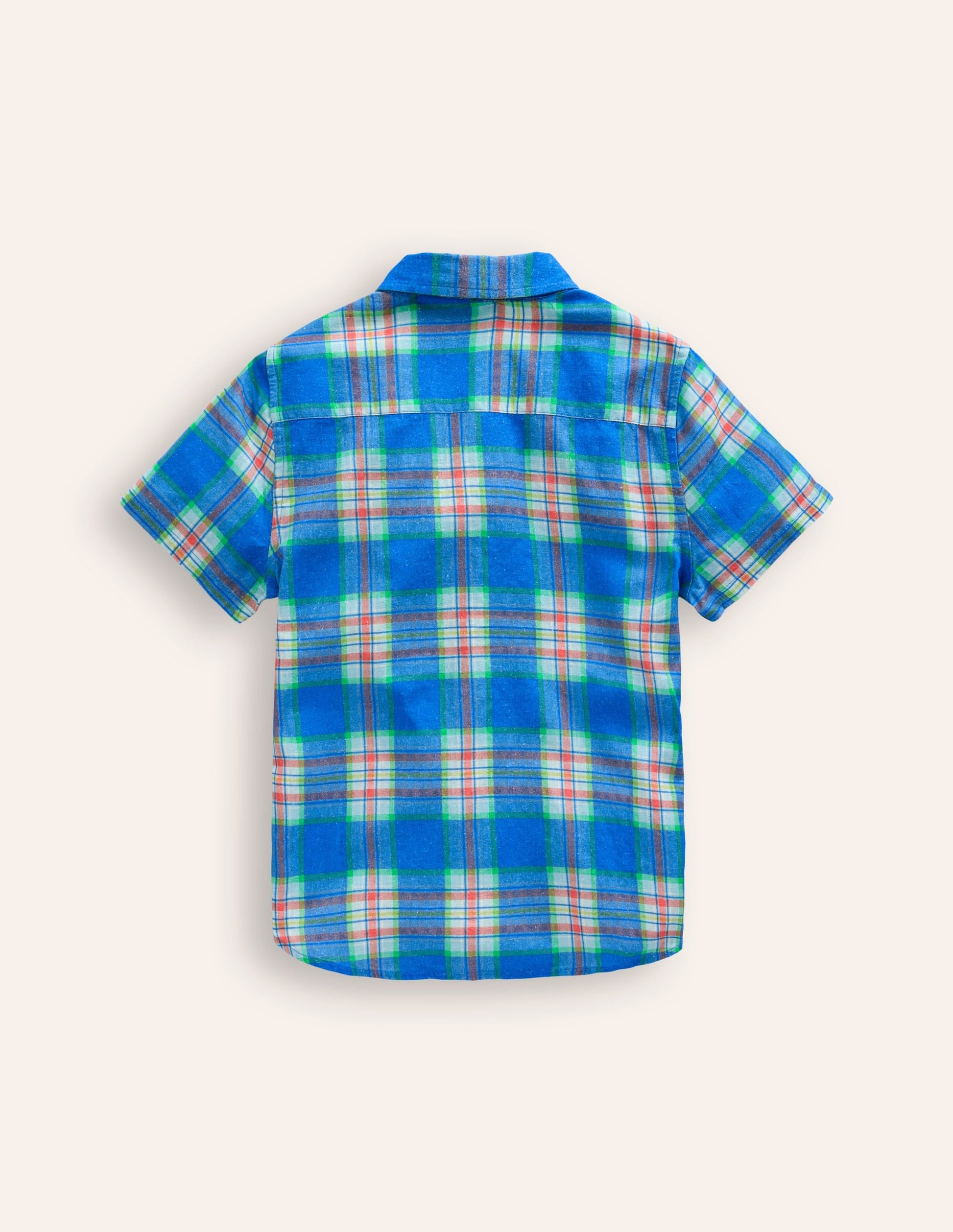 Cotton Linen Shirt-Blue/ Green Check-2