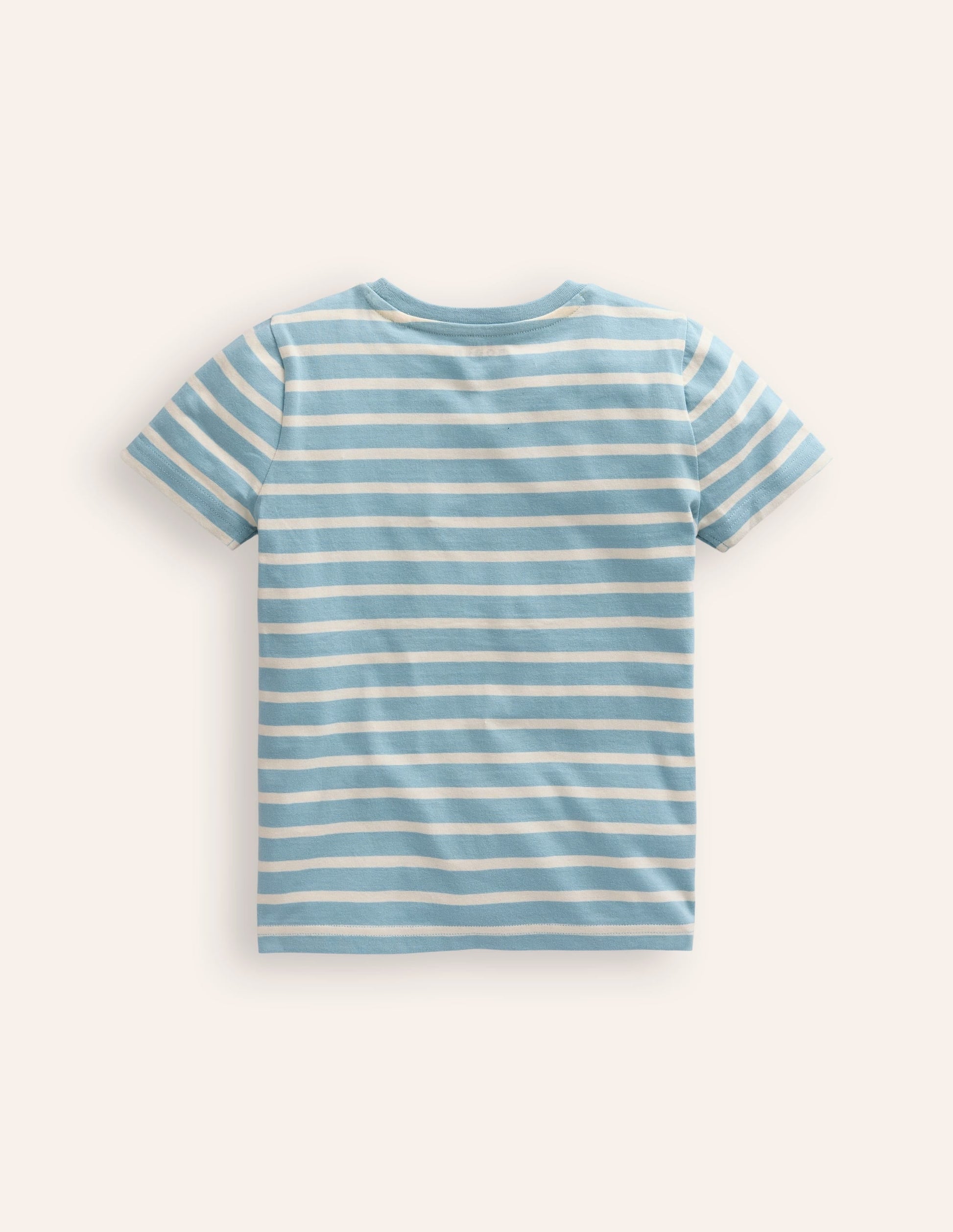 Appliqué Pirate Ship T-shirt-Vintage Blue/ Ivory Stripe-2