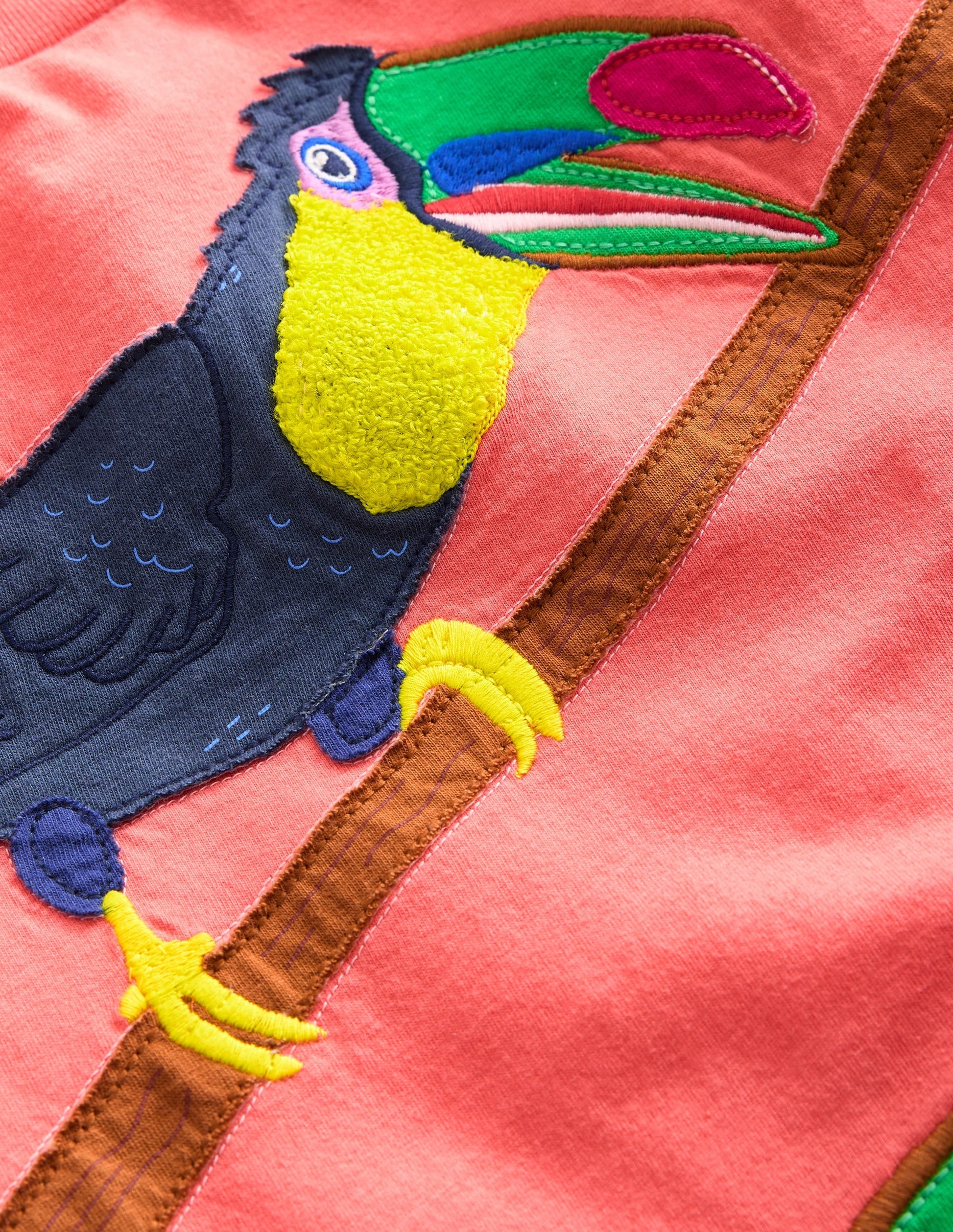 Big Appliqué Animals T-shirt-Coral Pink Toucans-3