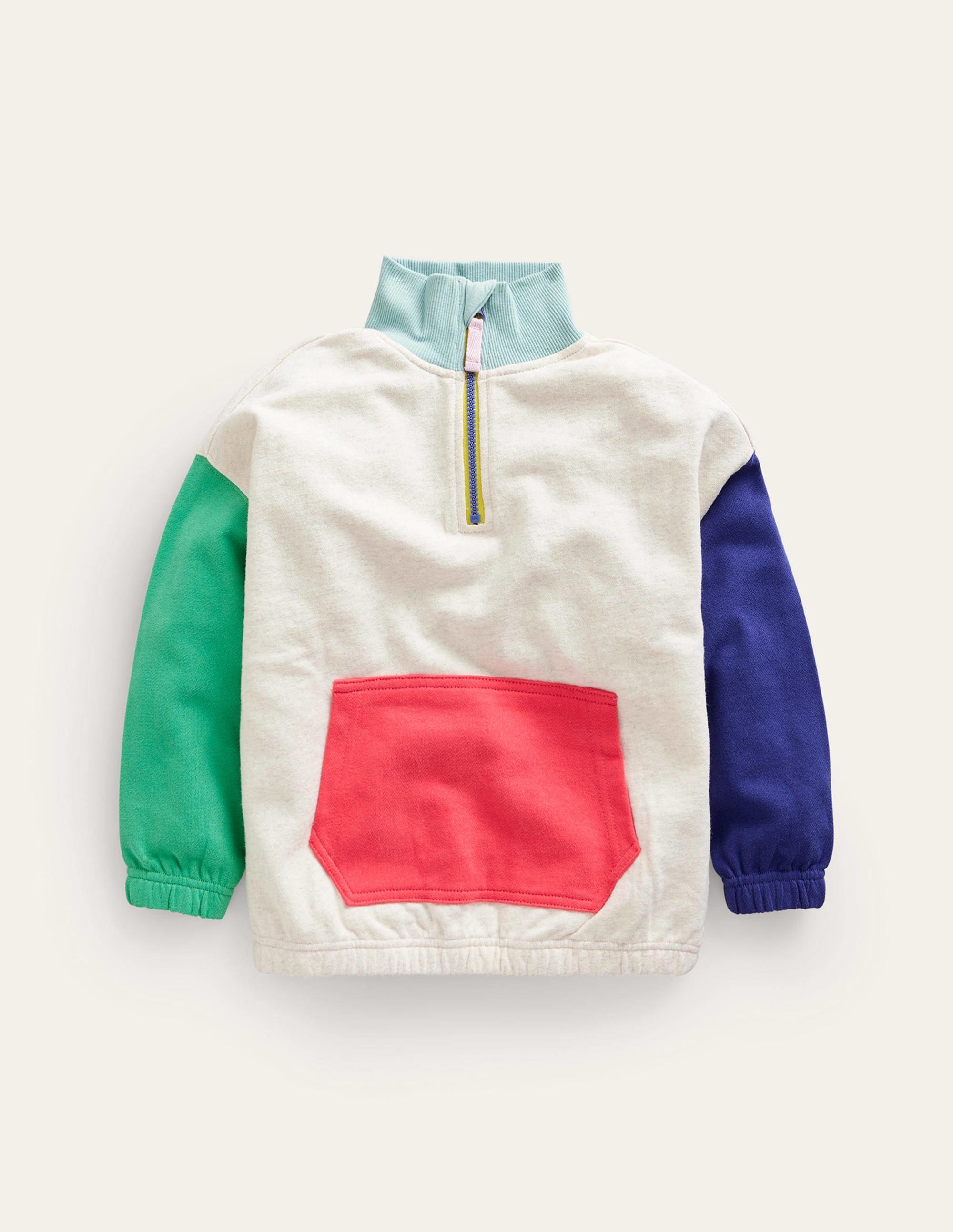 Colourblock Half Zip Sweat-Oatmeal Marl Colourblock - Image 1