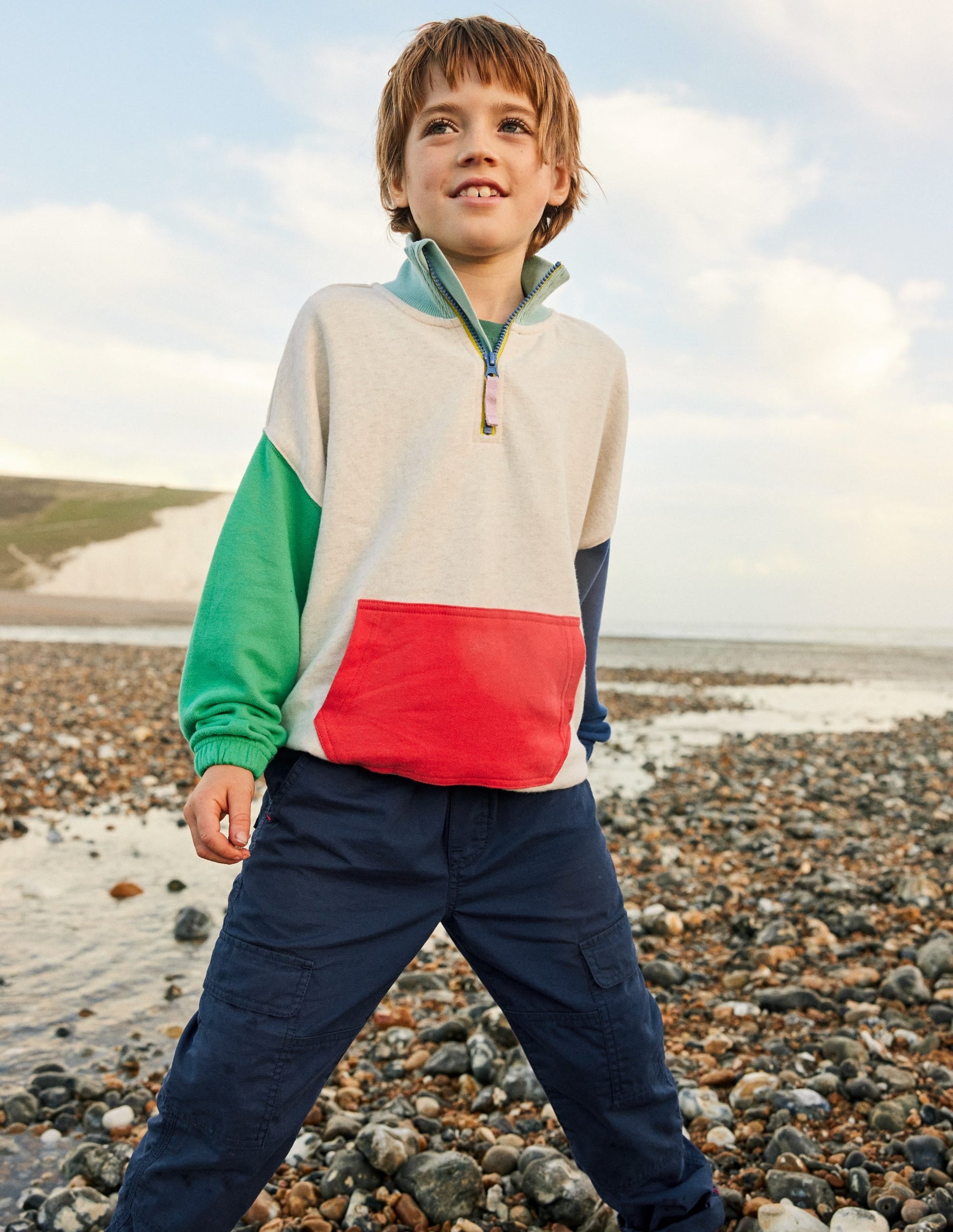 Colourblock Half Zip Sweat-Oatmeal Marl Colourblock-4