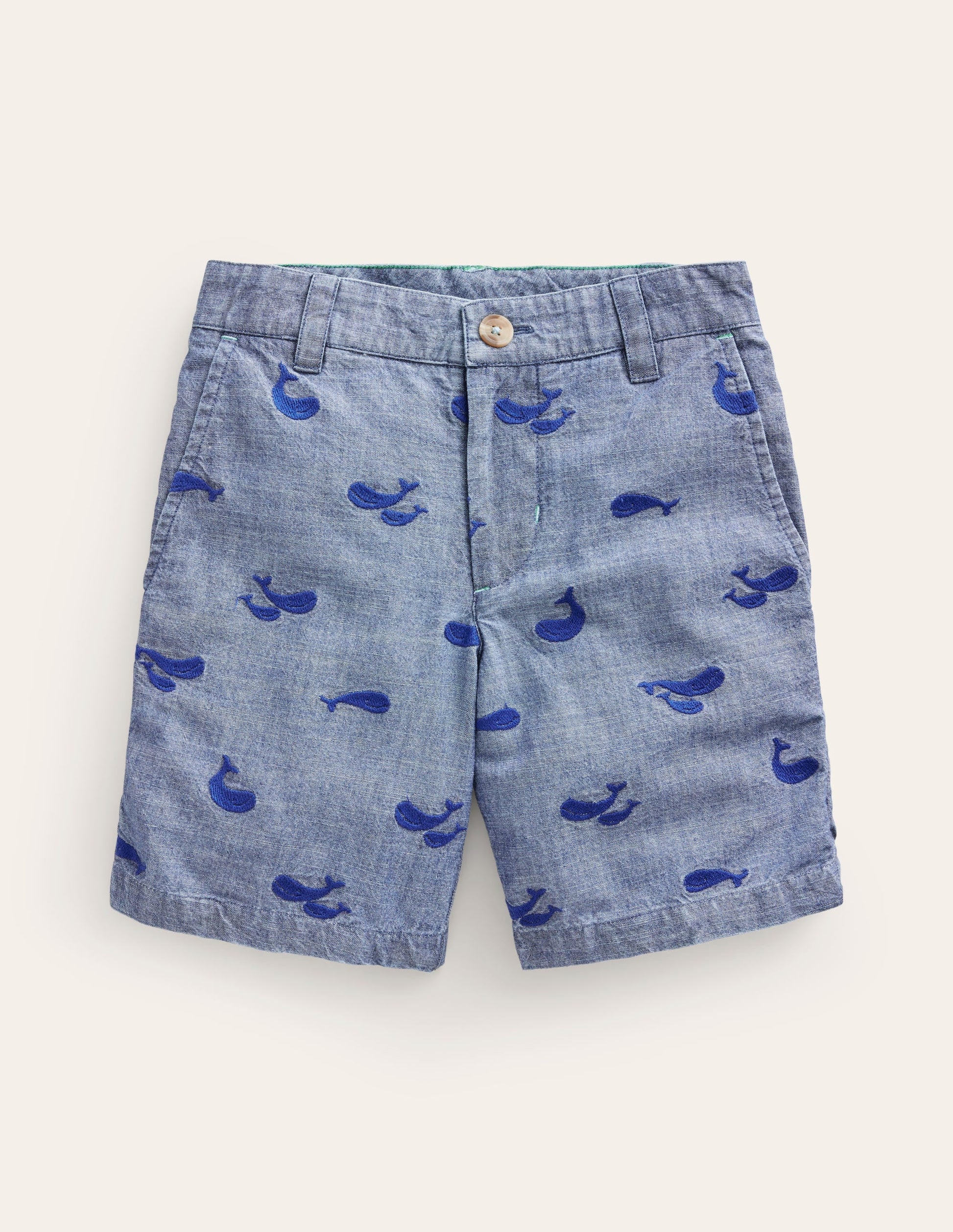 Embroidered Chino Shorts-Chambray Whale Embroidery-1