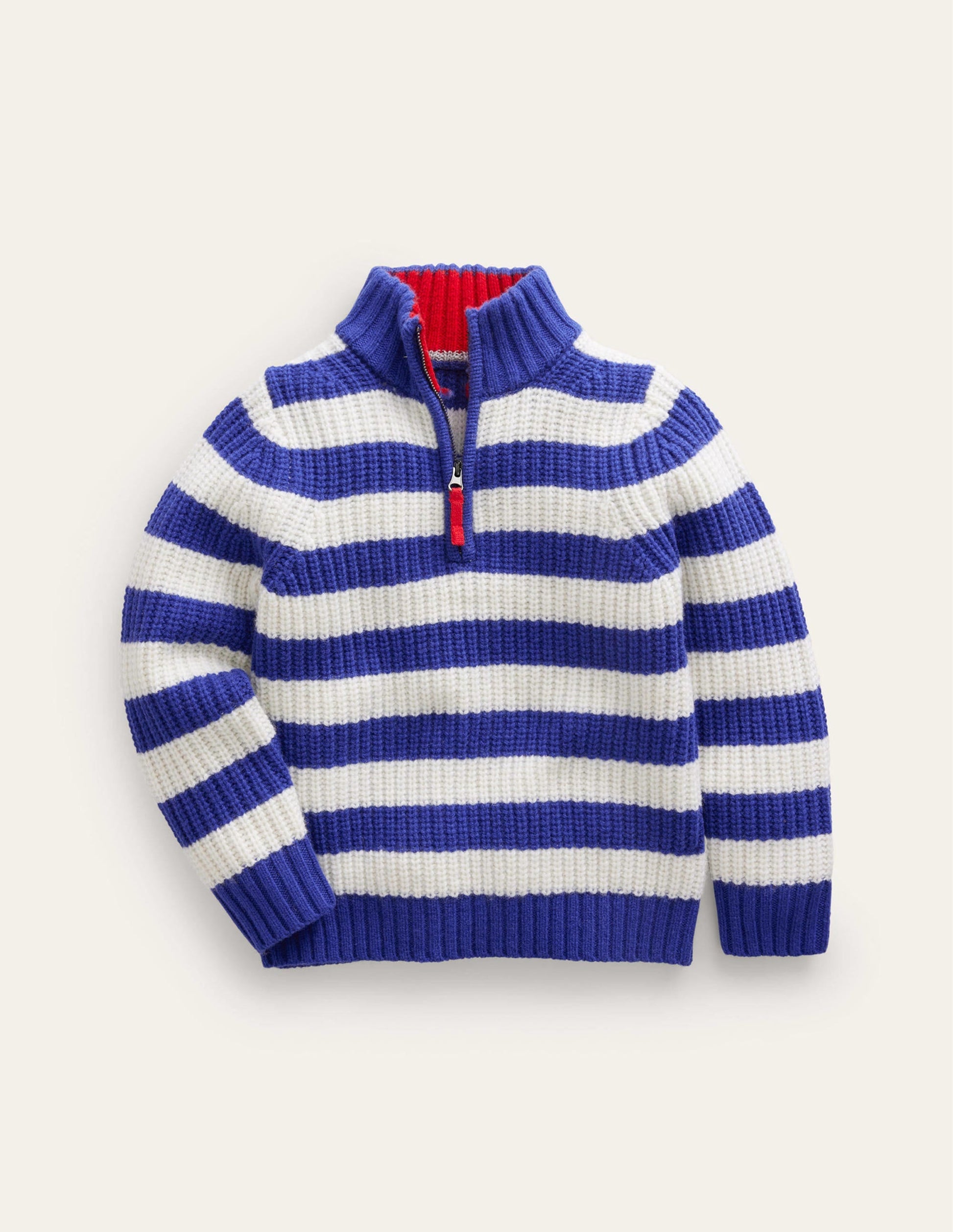 Chunky Half Zip Jumper-Greek Blue and Ivory-1