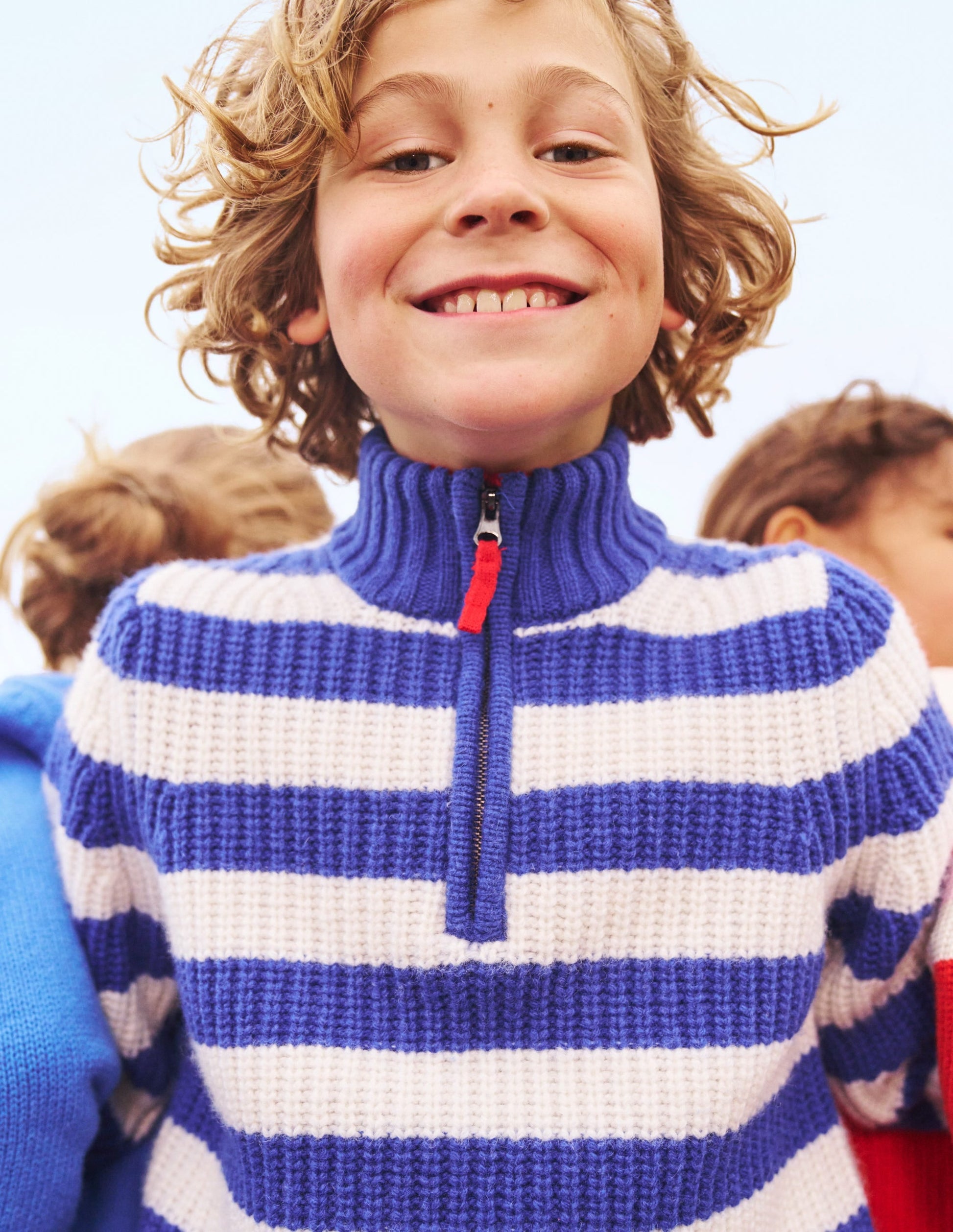 Chunky Half Zip Jumper-Greek Blue and Ivory-4