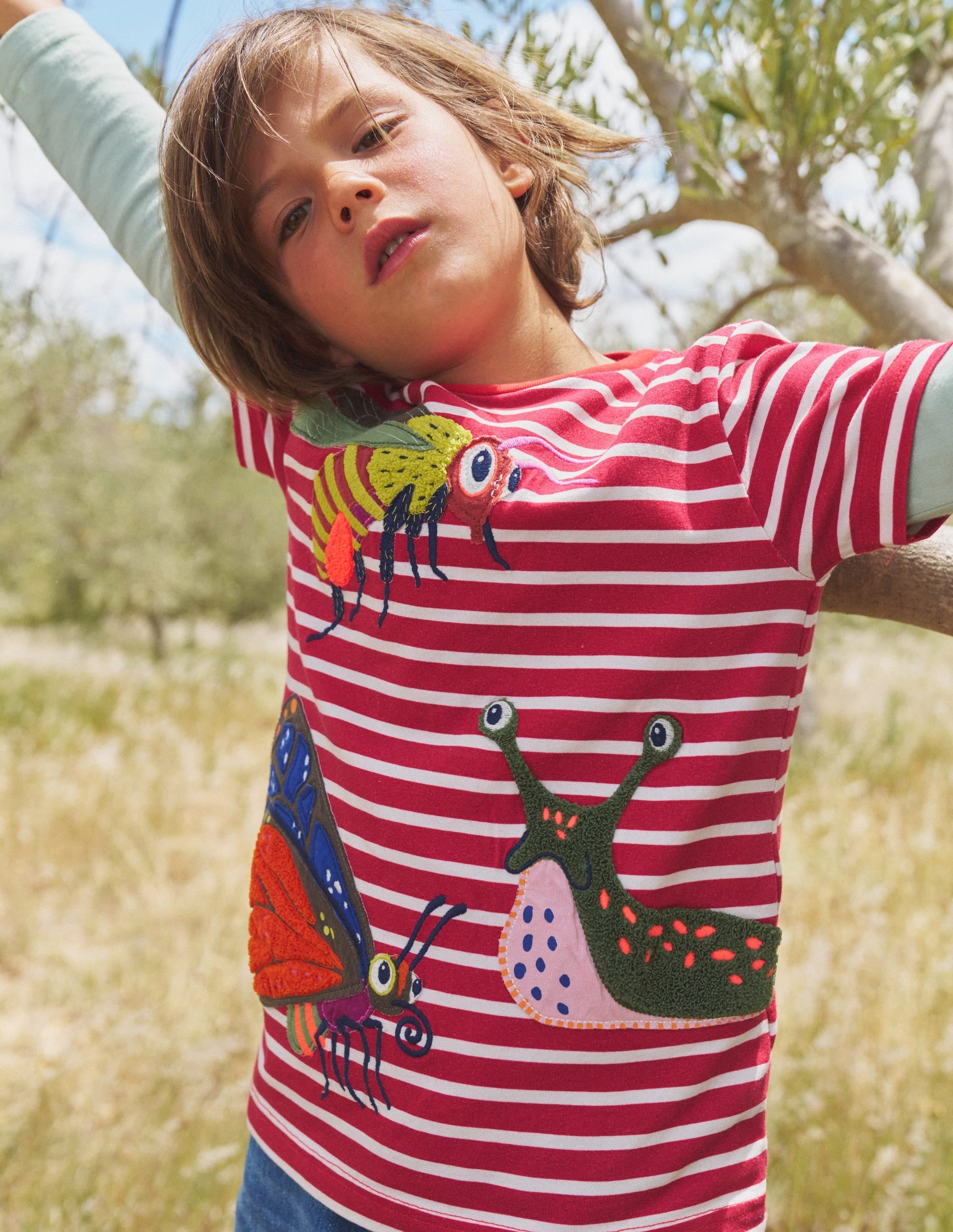 Appliqué Textured T-shirt-Jam Red/Ivory Bugs-4