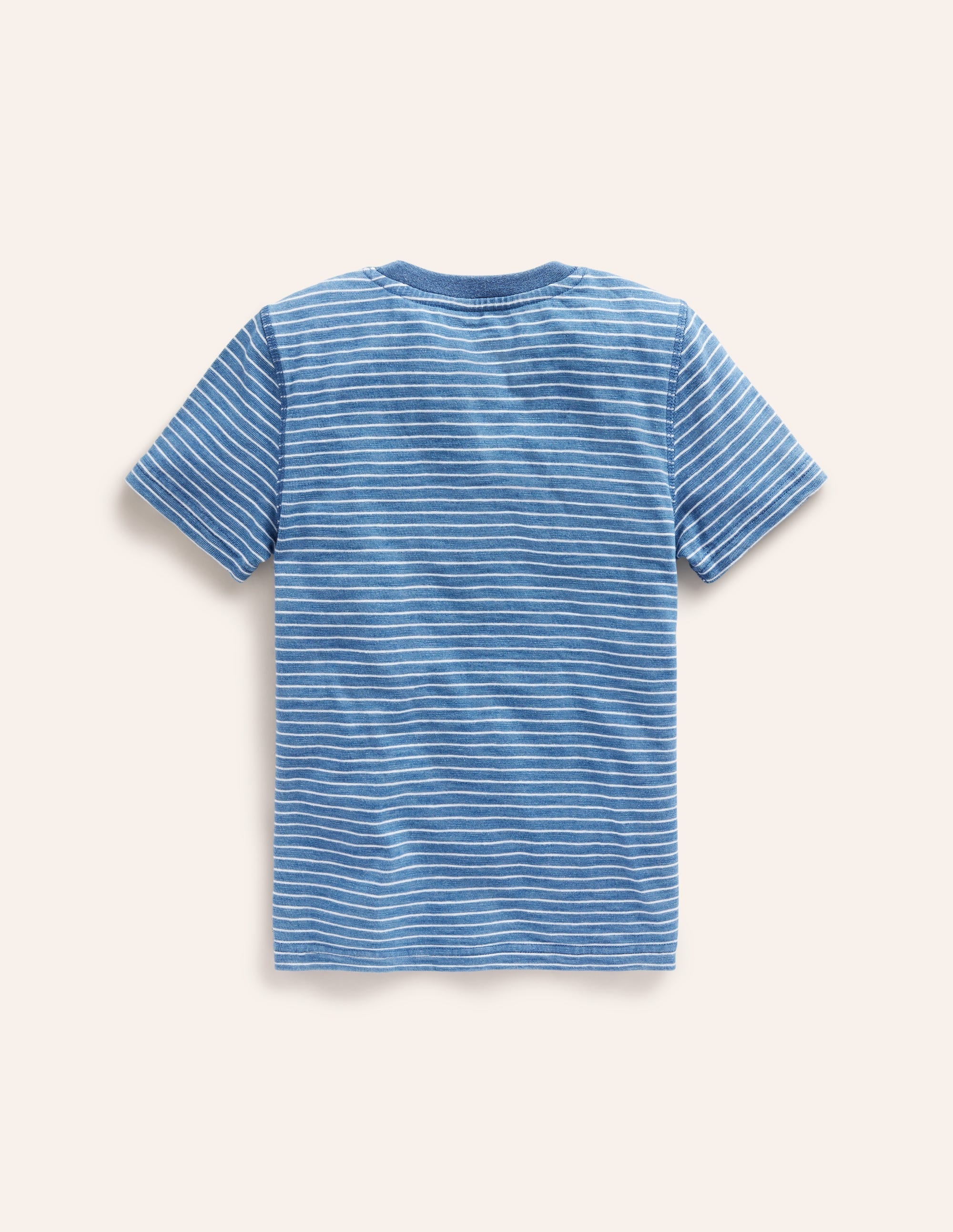 Washed Cotton Henley T-shirt-Indigo Stripe - Image 2