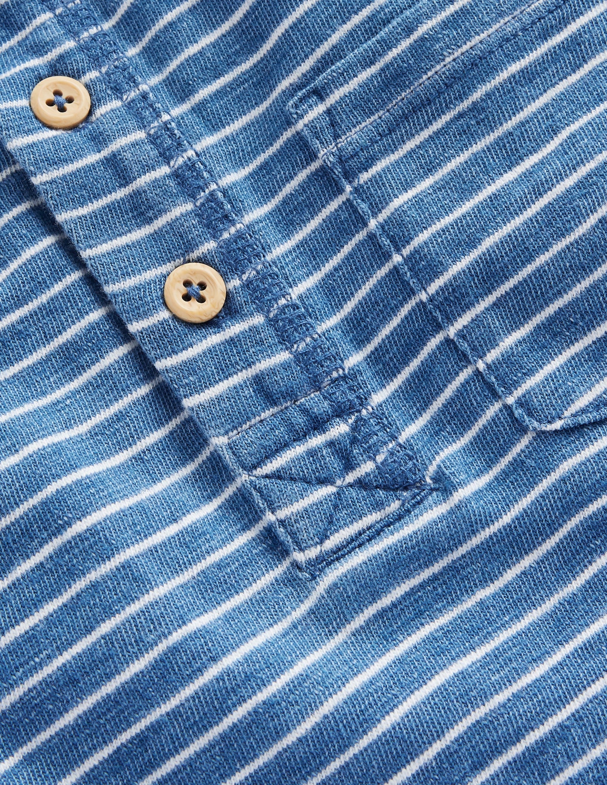 Washed Cotton Henley T-shirt-Indigo Stripe-3