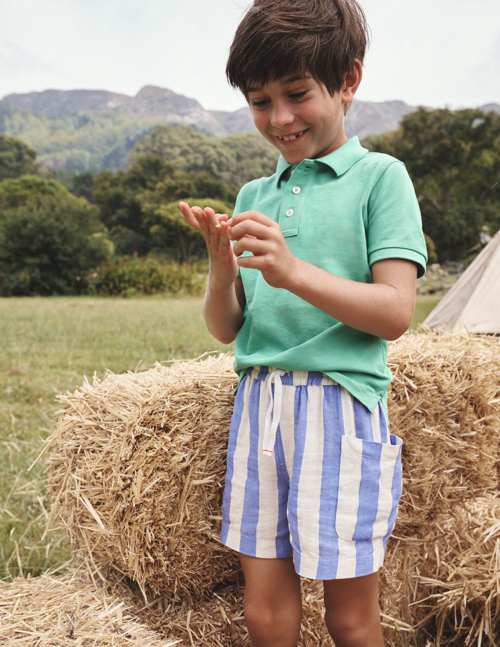 Pocket Shorts-Sapphire Blue/ Ivory Stripe - Image 3