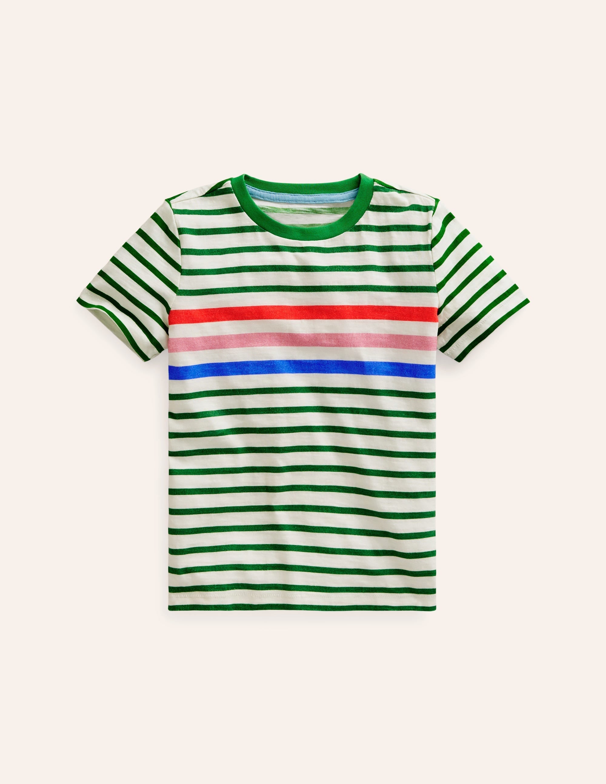 Rainbow Stripe Slub T-shirt-Highland Green Multi Stripe - Image 1