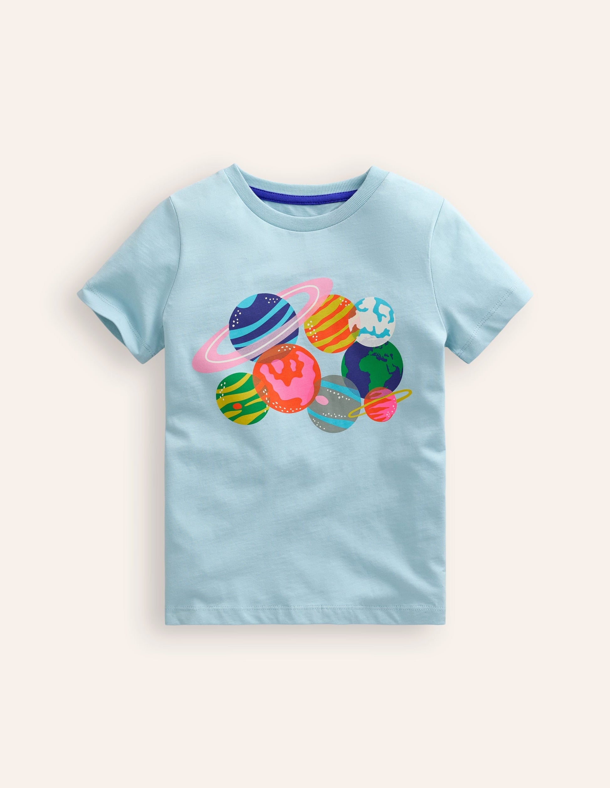 Riso Printed T-shirt-Vintage Blue Planets-1