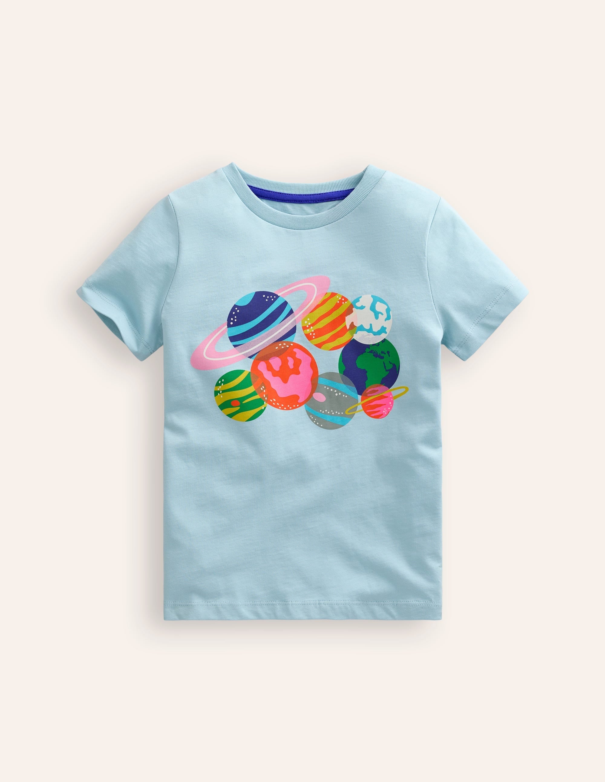 Riso Printed T-shirt-Vintage Blue Planets - Image 1
