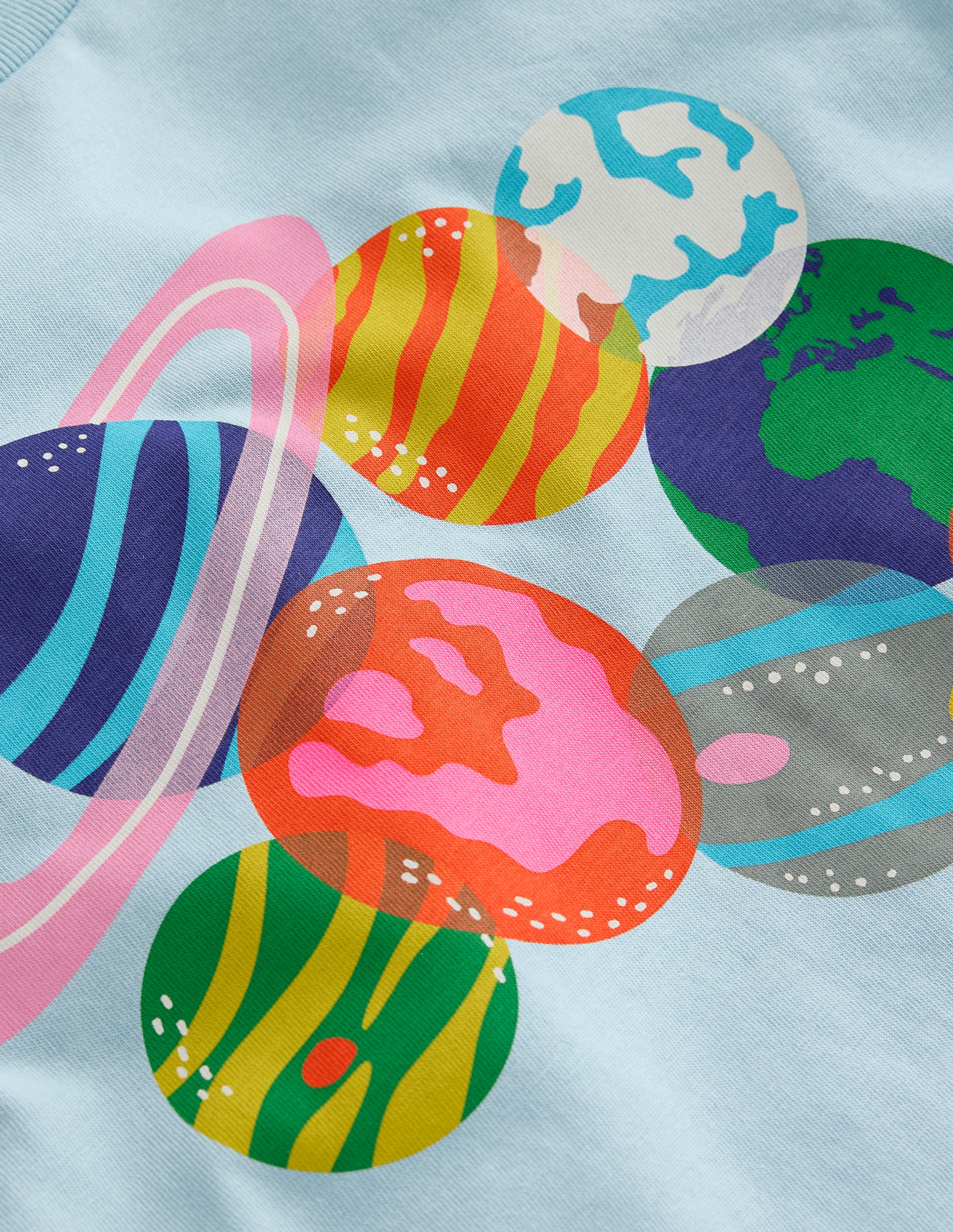 Riso Printed T-shirt-Vintage Blue Planets - Image 3