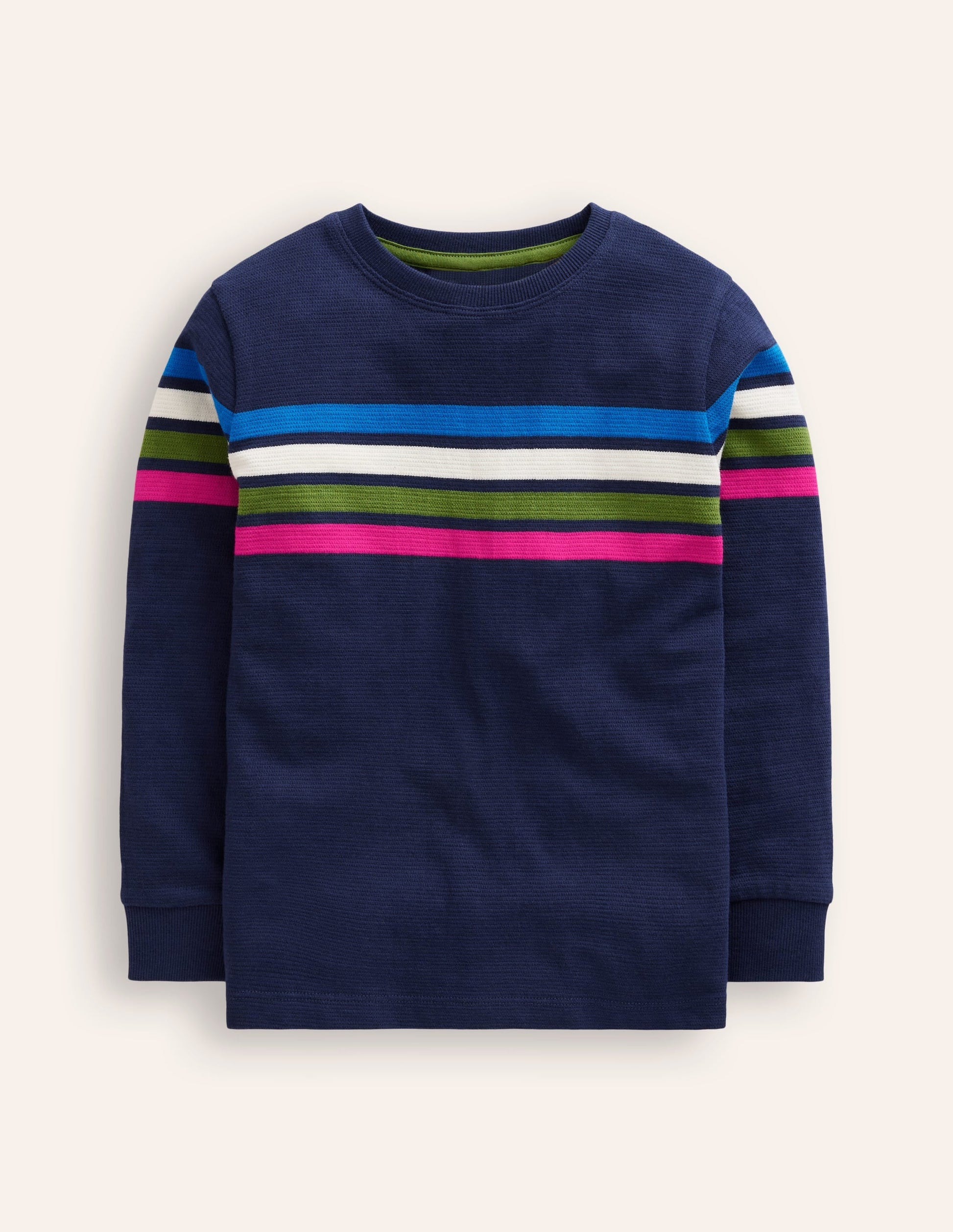 Textured T-Shirt-College Navy Chest Stripe-1
