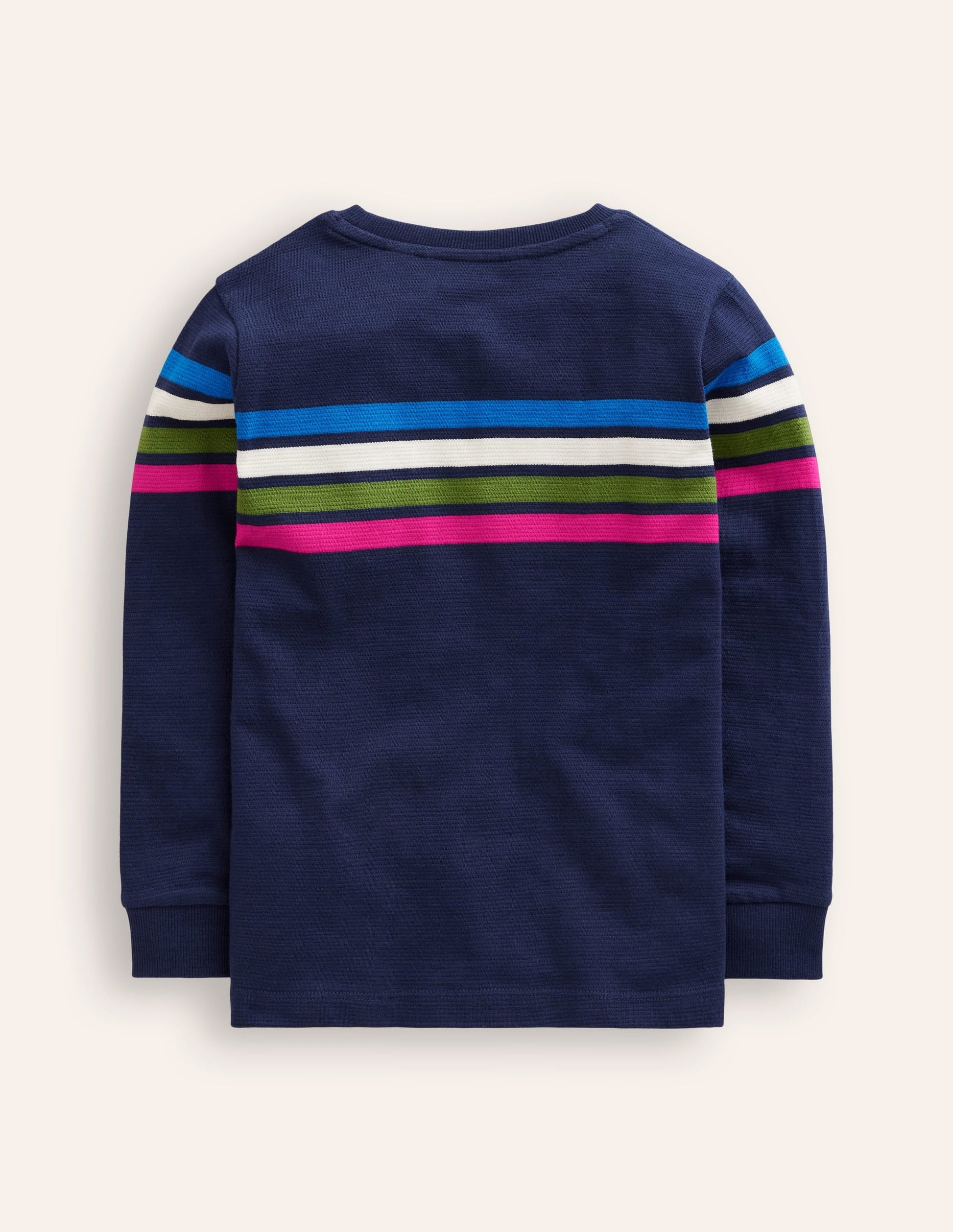 Textured T-Shirt-College Navy Chest Stripe-2