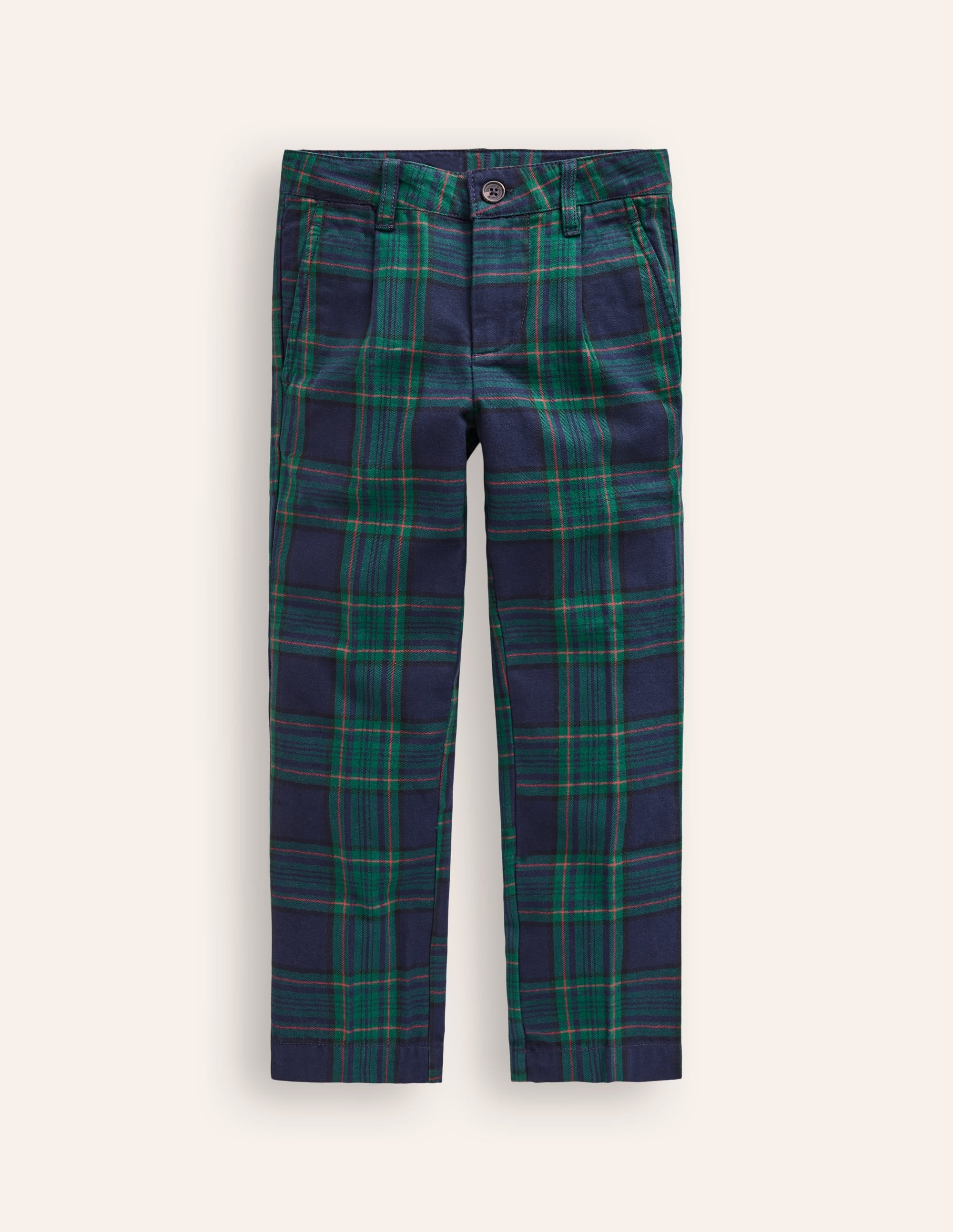 Smart Pleated Trousers-Blue / Green Check - Image 1