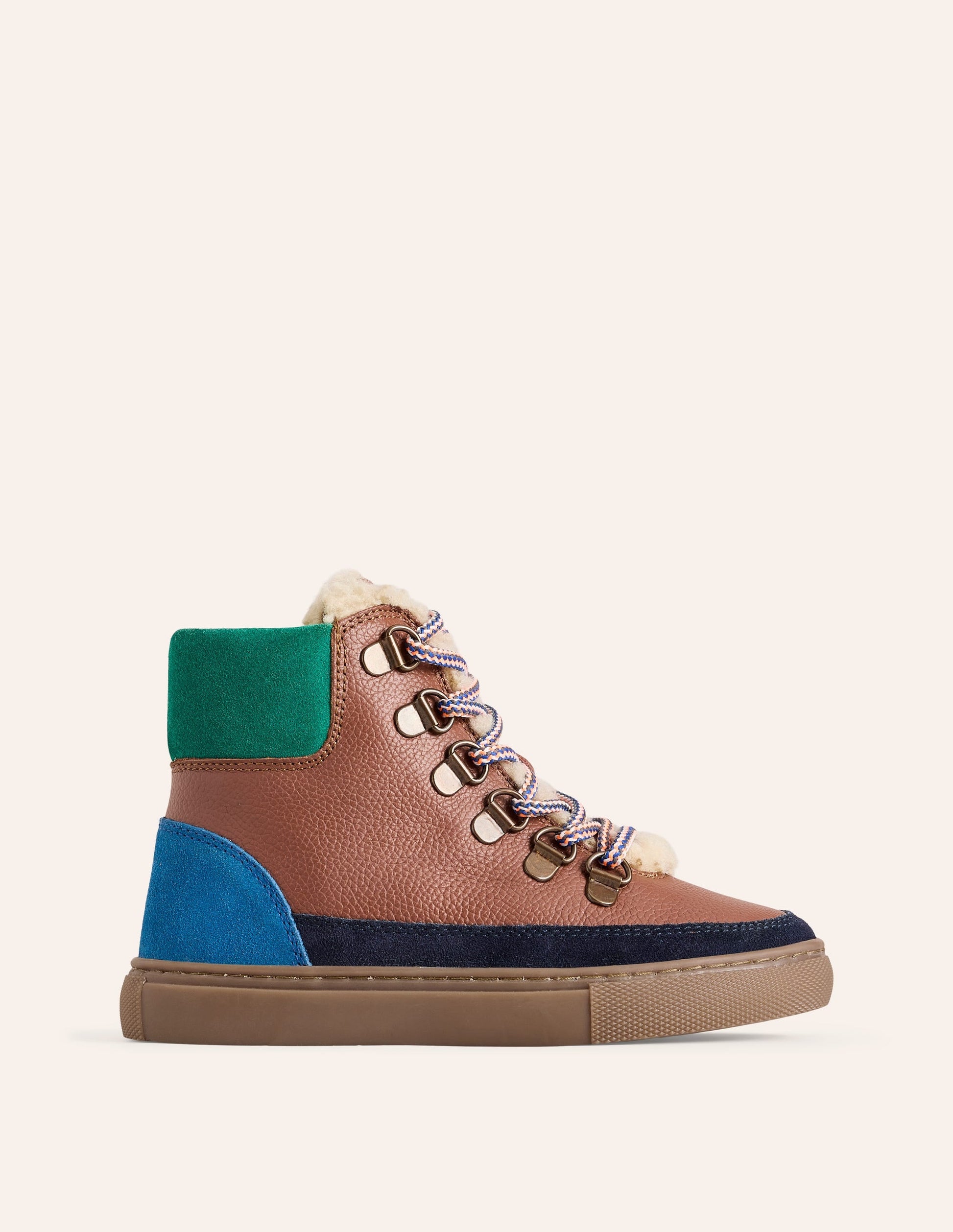 Cosy Leather Lace Up Boots-Tan Colourblock-1