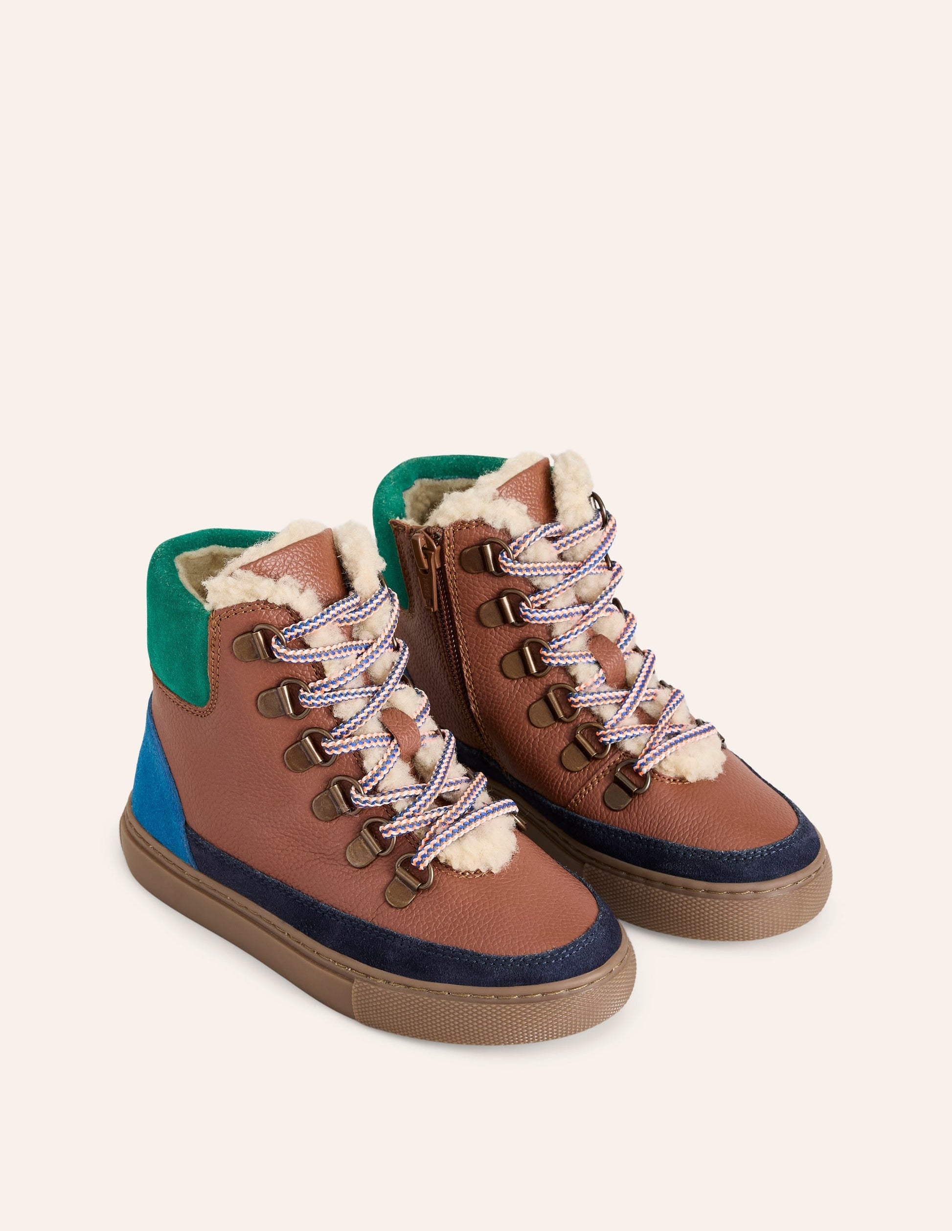 Cosy Leather Lace Up Boots-Tan Colourblock-2
