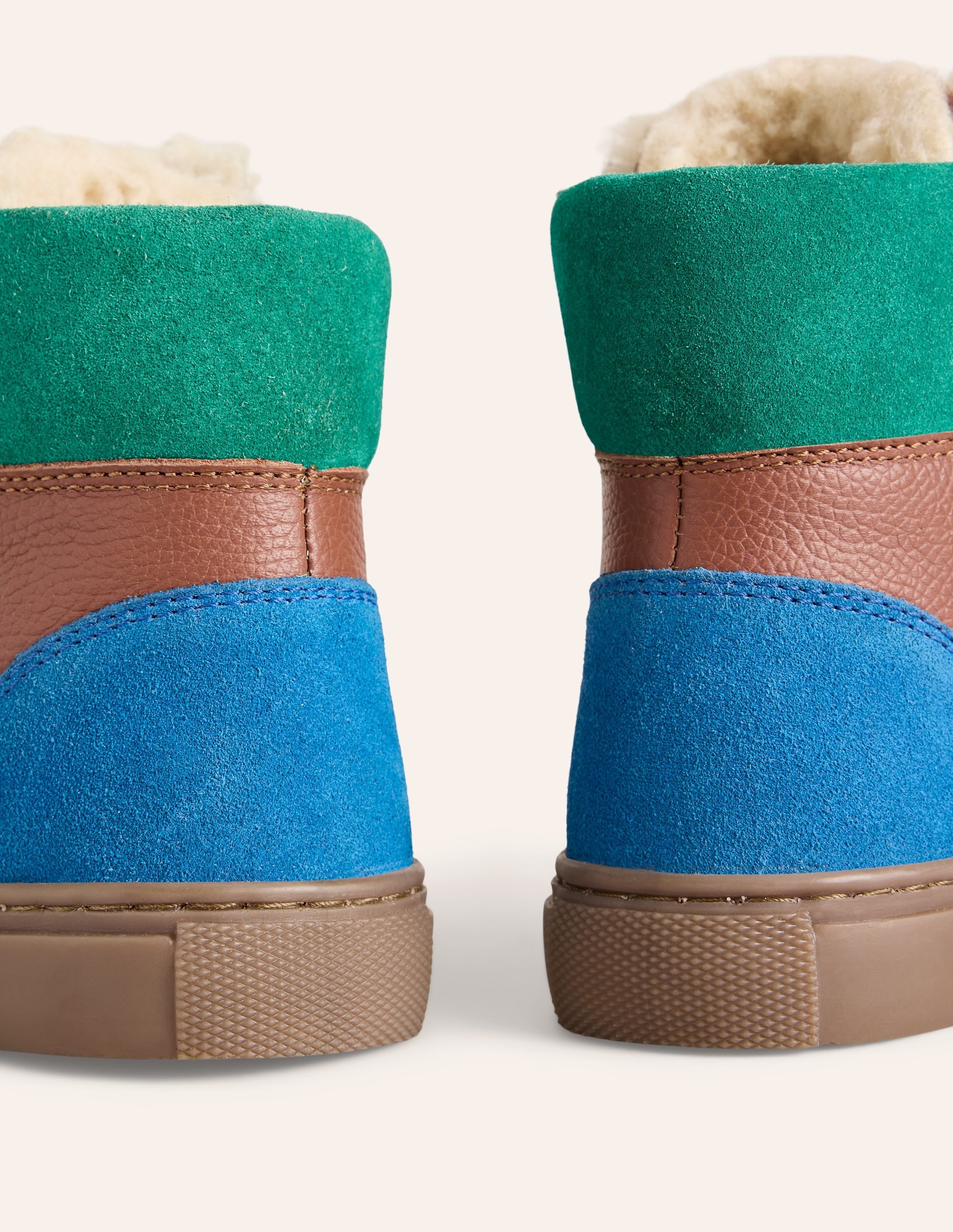 Cosy Leather Lace Up Boots-Tan Colourblock - Image 3
