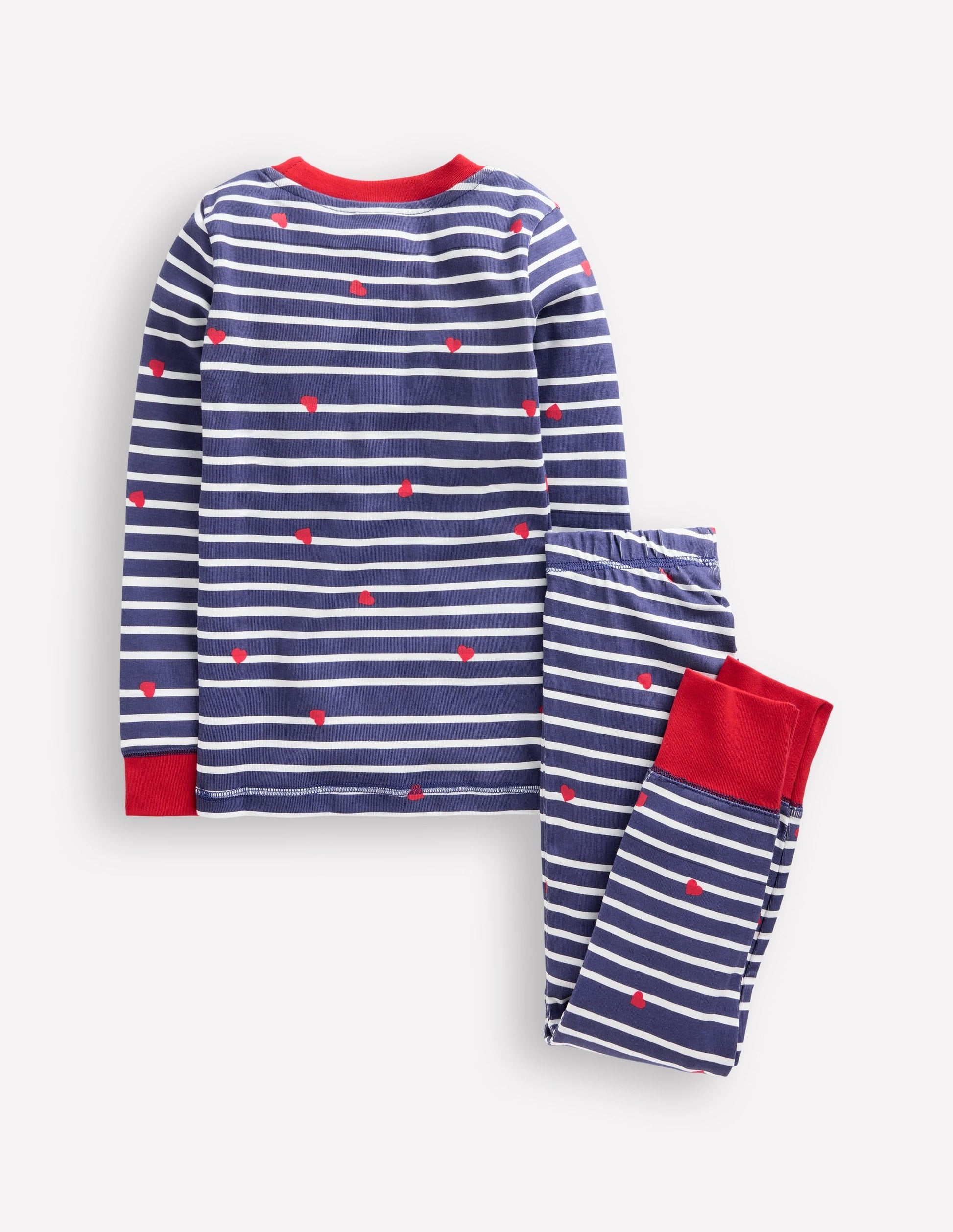 Snug Long John Pyjamas-Navy Breton with Tiny Hearts-2