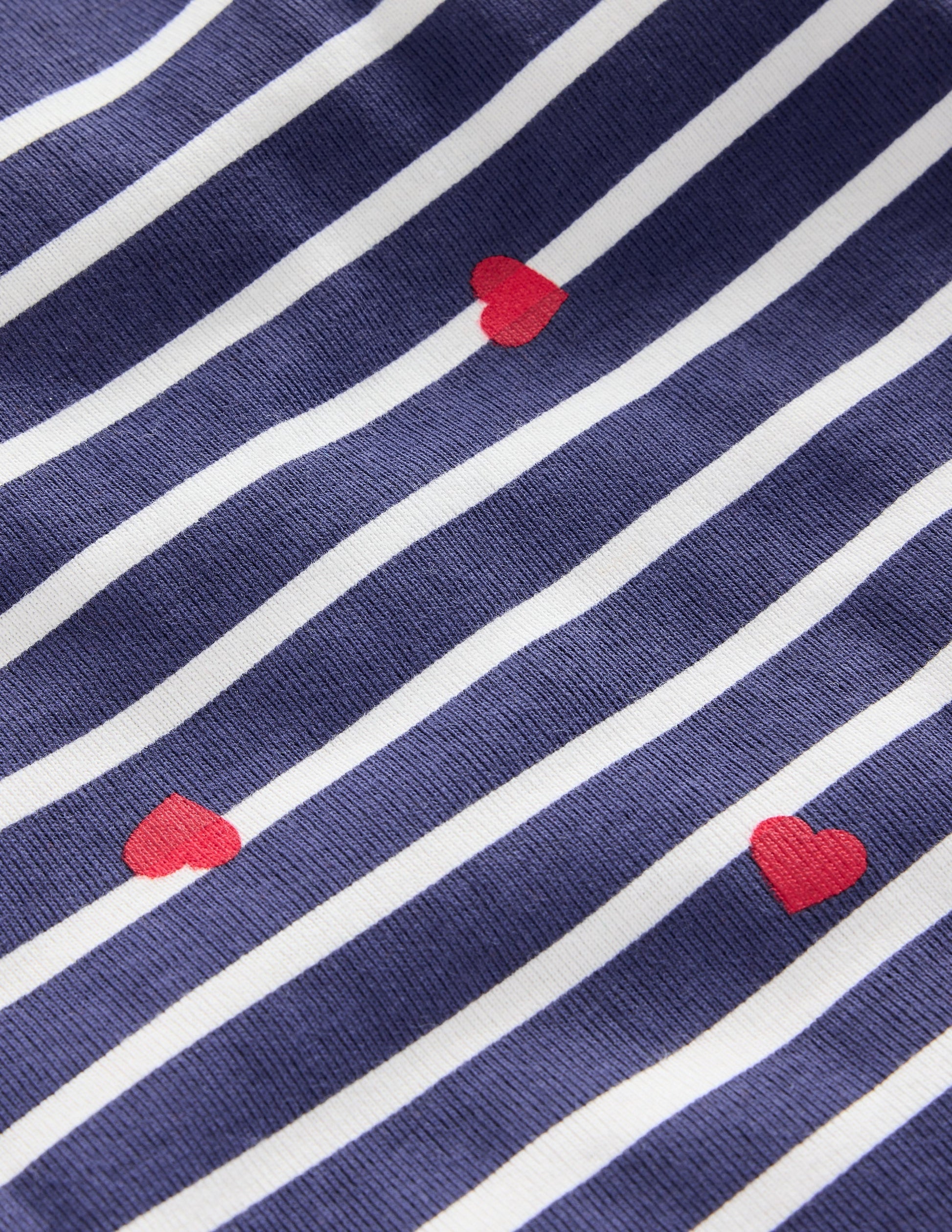 Snug Long John Pyjamas-Navy Breton with Tiny Hearts-3