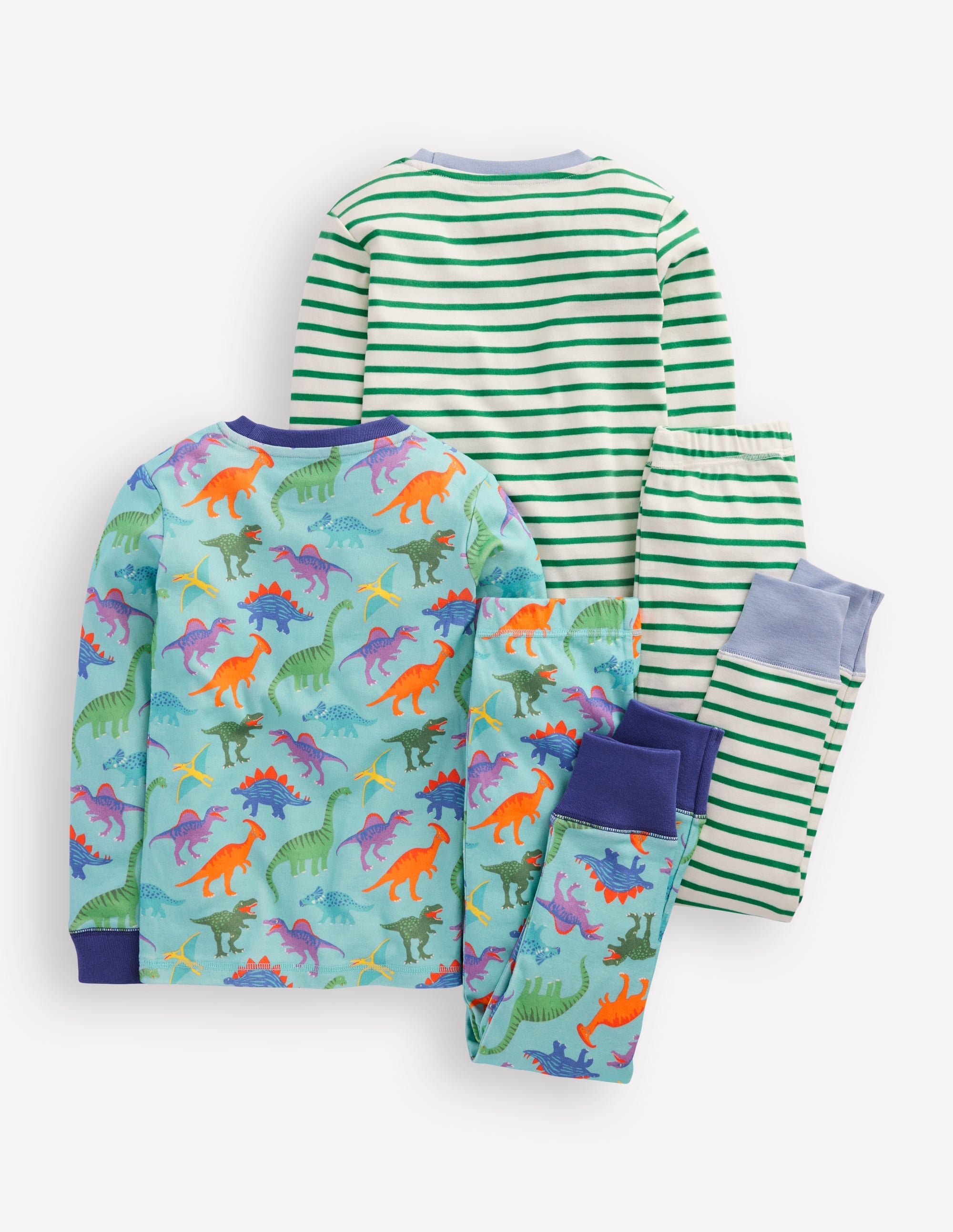Snug Twin Pack Pyjamas-Blue Dinos and Green Stripe - Image 2