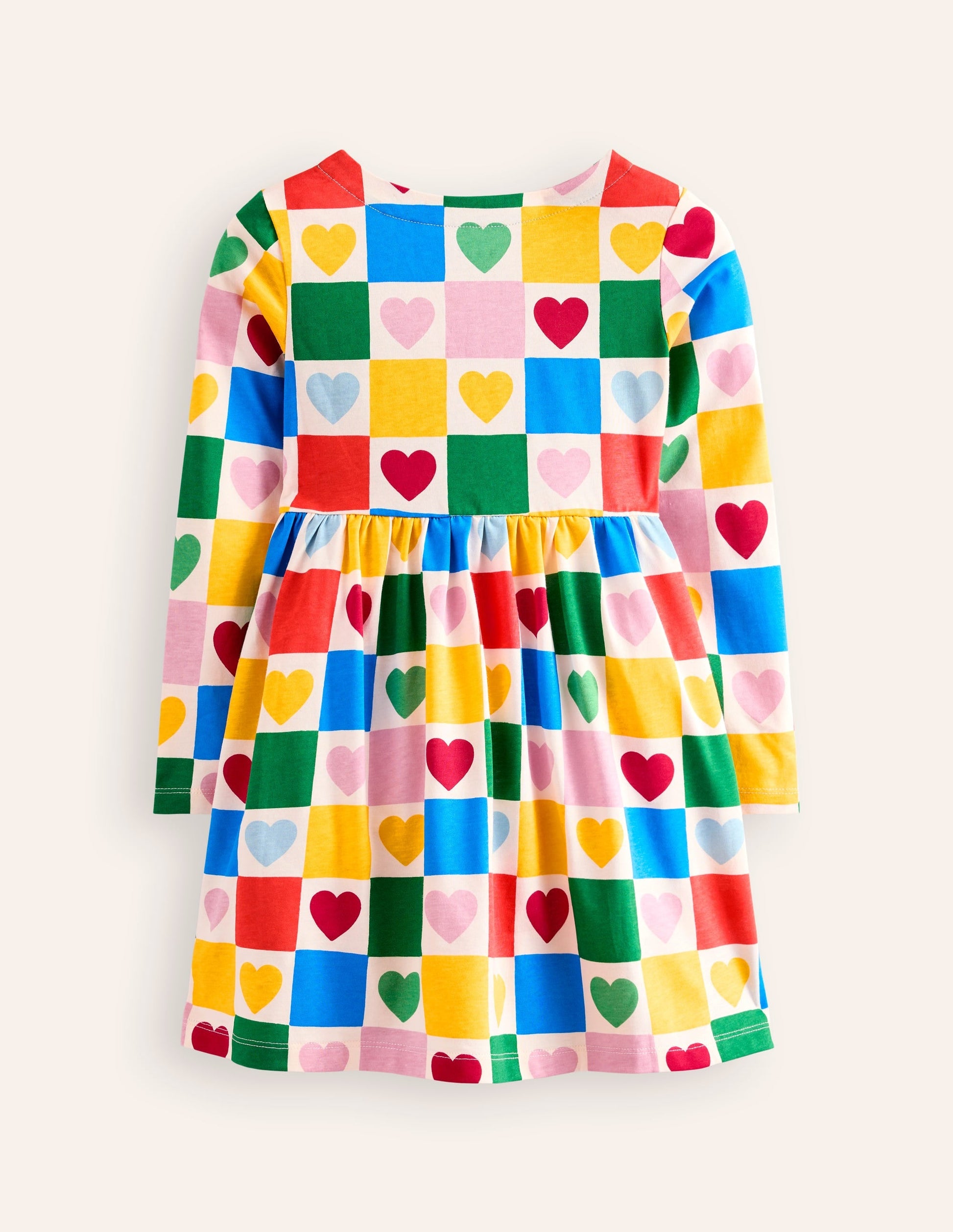 Long-Sleeved Fun Jersey Dress-Multi Chequerboard Hearts-2