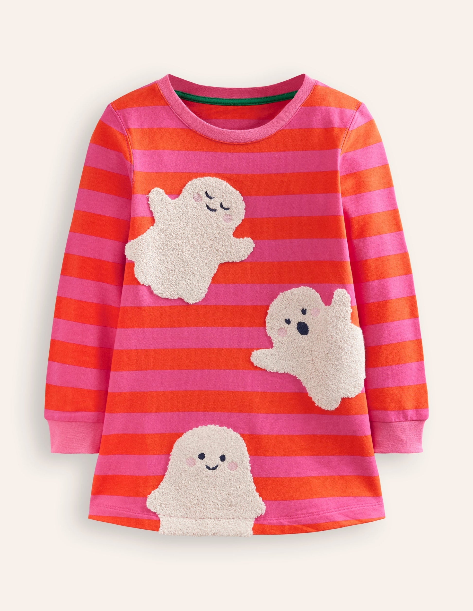 Ida Sweatshirt Appliqué Dress-Vibrant Pink/Terracotta Ghosts-1