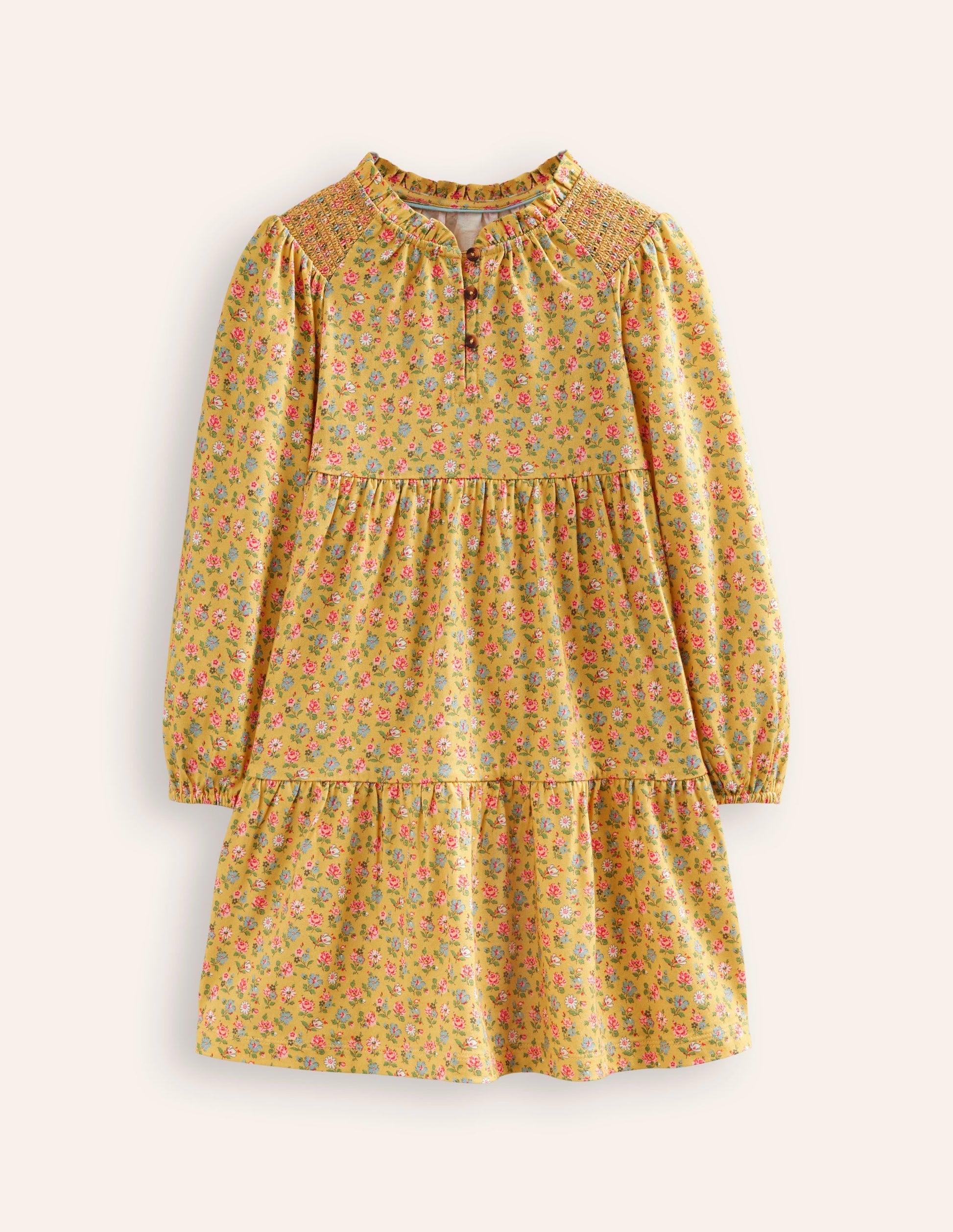 Tiered Jersey Dress-Canary Yellow Ditsy Floral-1