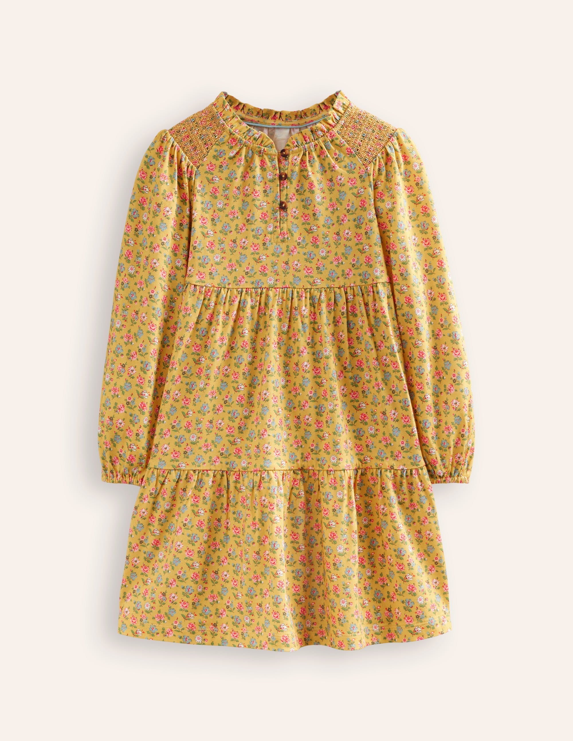 Tiered Jersey Dress-Canary Yellow Ditsy Floral - Image 1