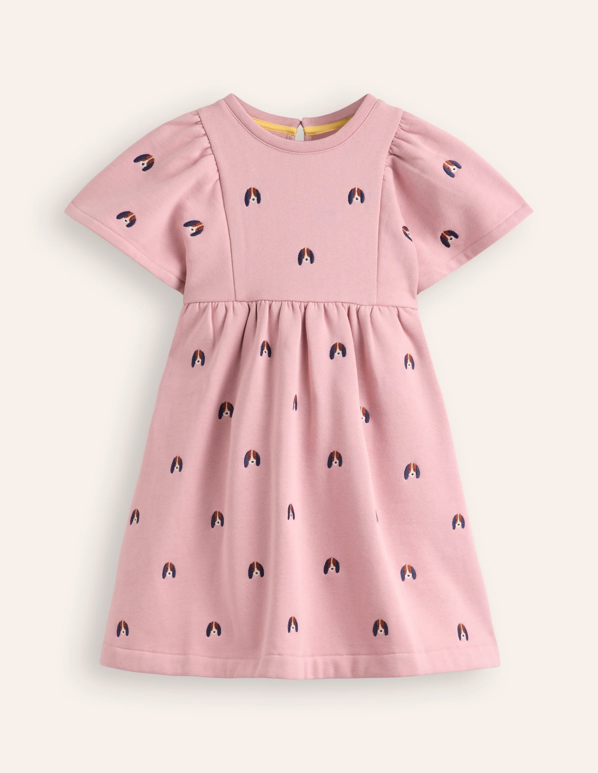 Embroidered Cosy Sweat Dress-Vintage Pink Pups-1