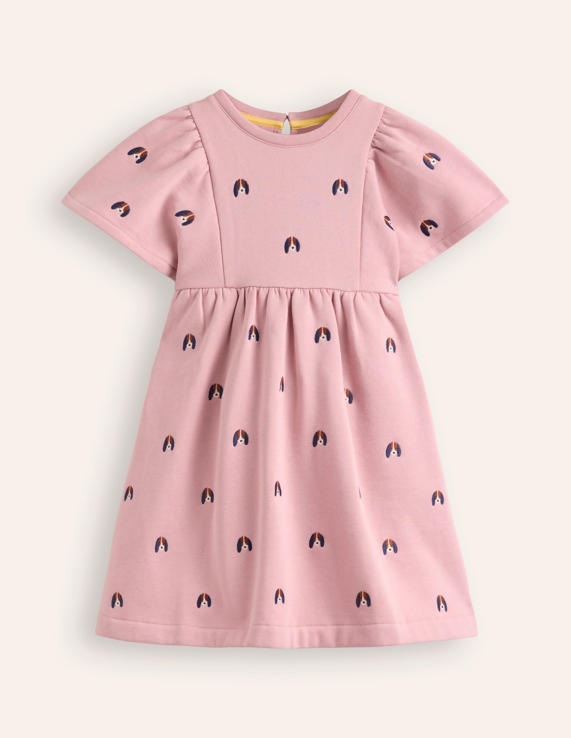 Embroidered Cosy Sweat Dress-Vintage Pink Pups - Image 1