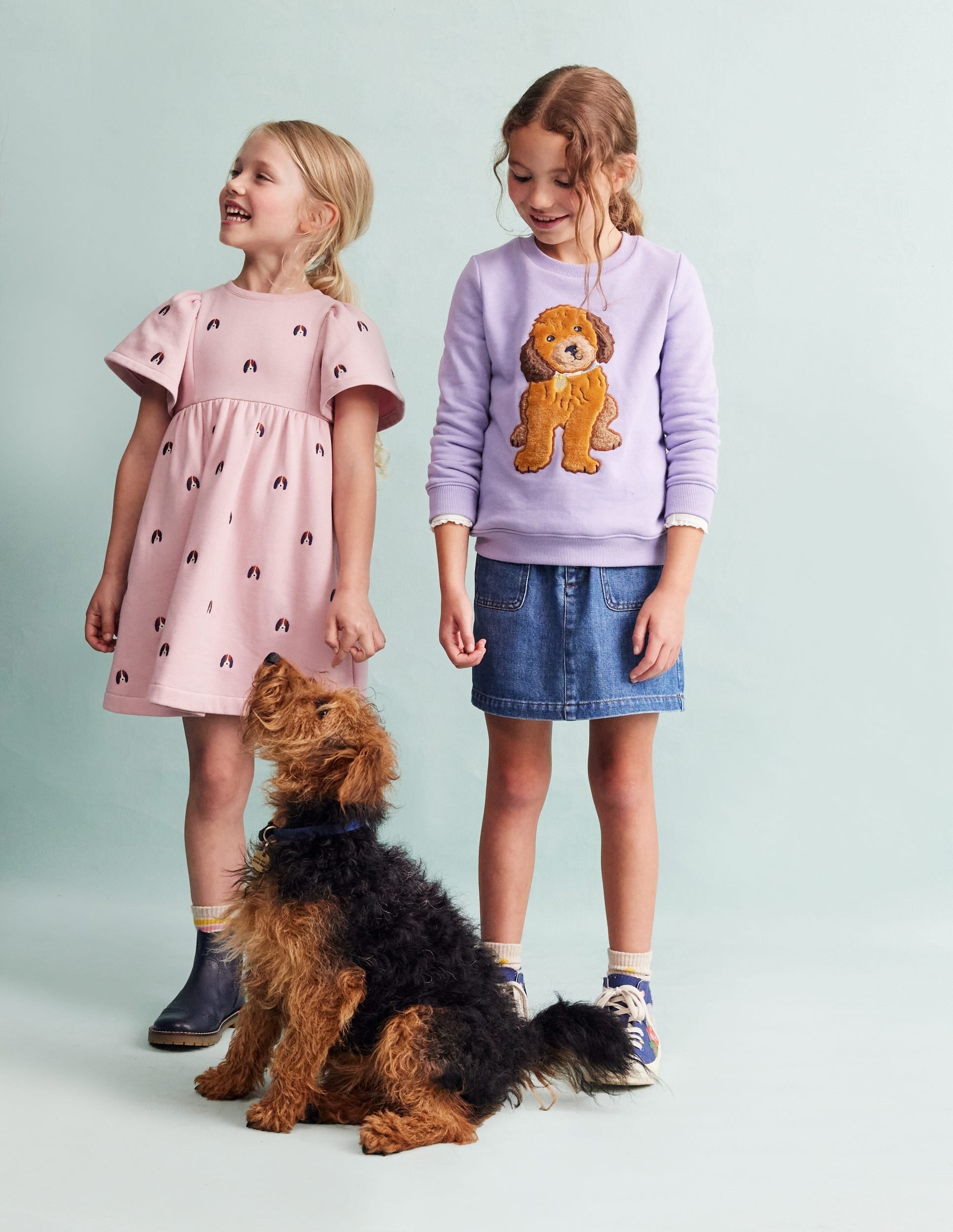 Embroidered Cosy Sweat Dress-Vintage Pink Pups - Image 6