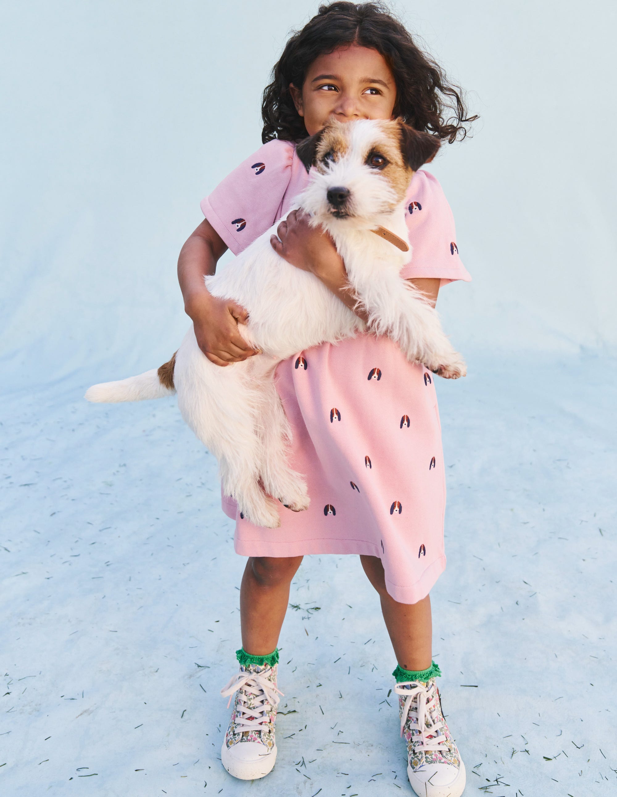 Embroidered Cosy Sweat Dress-Vintage Pink Pups - Image 4