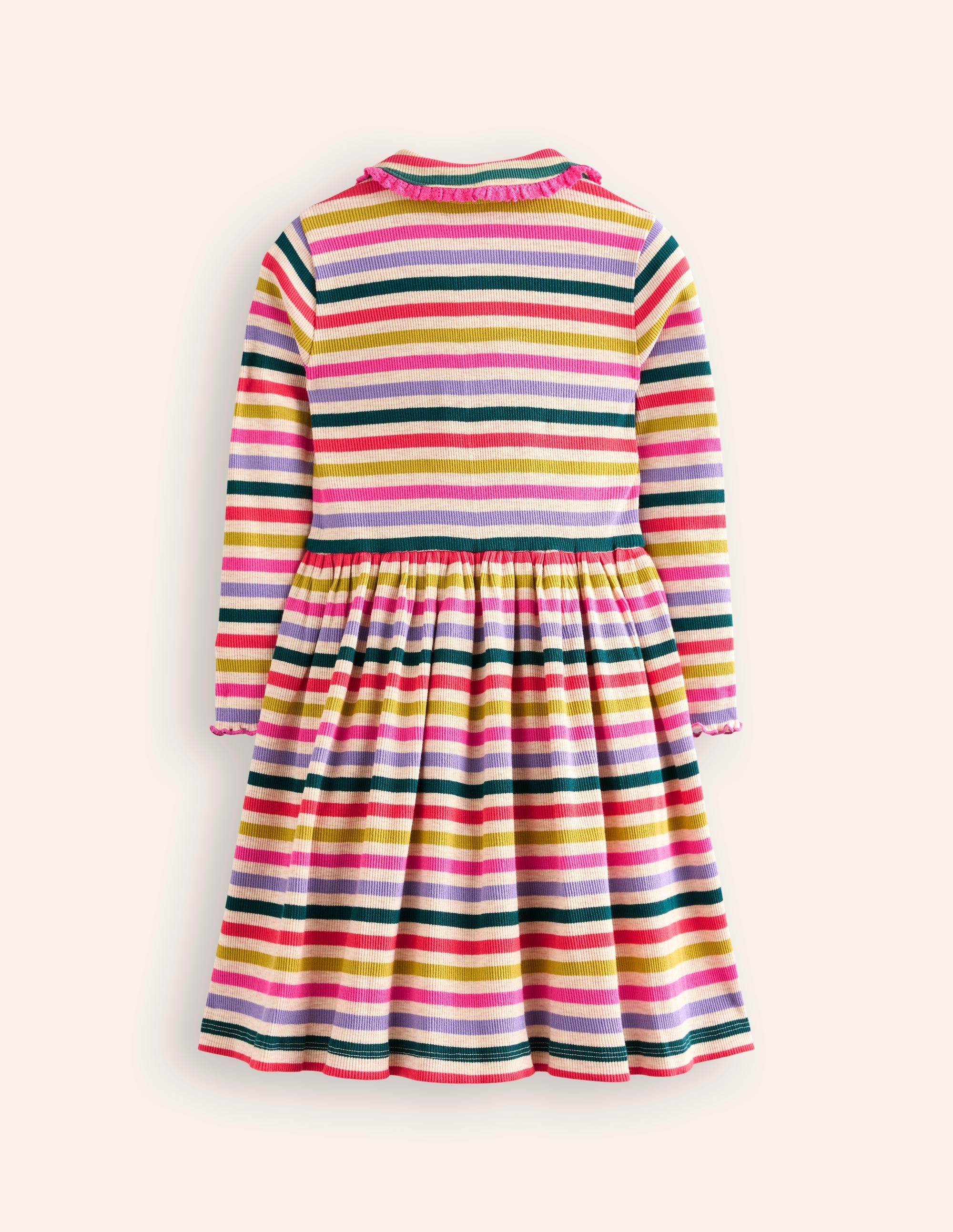 Collared Rib Twirly Dress-Oatmeal Melange Multi Stripe - Image 2