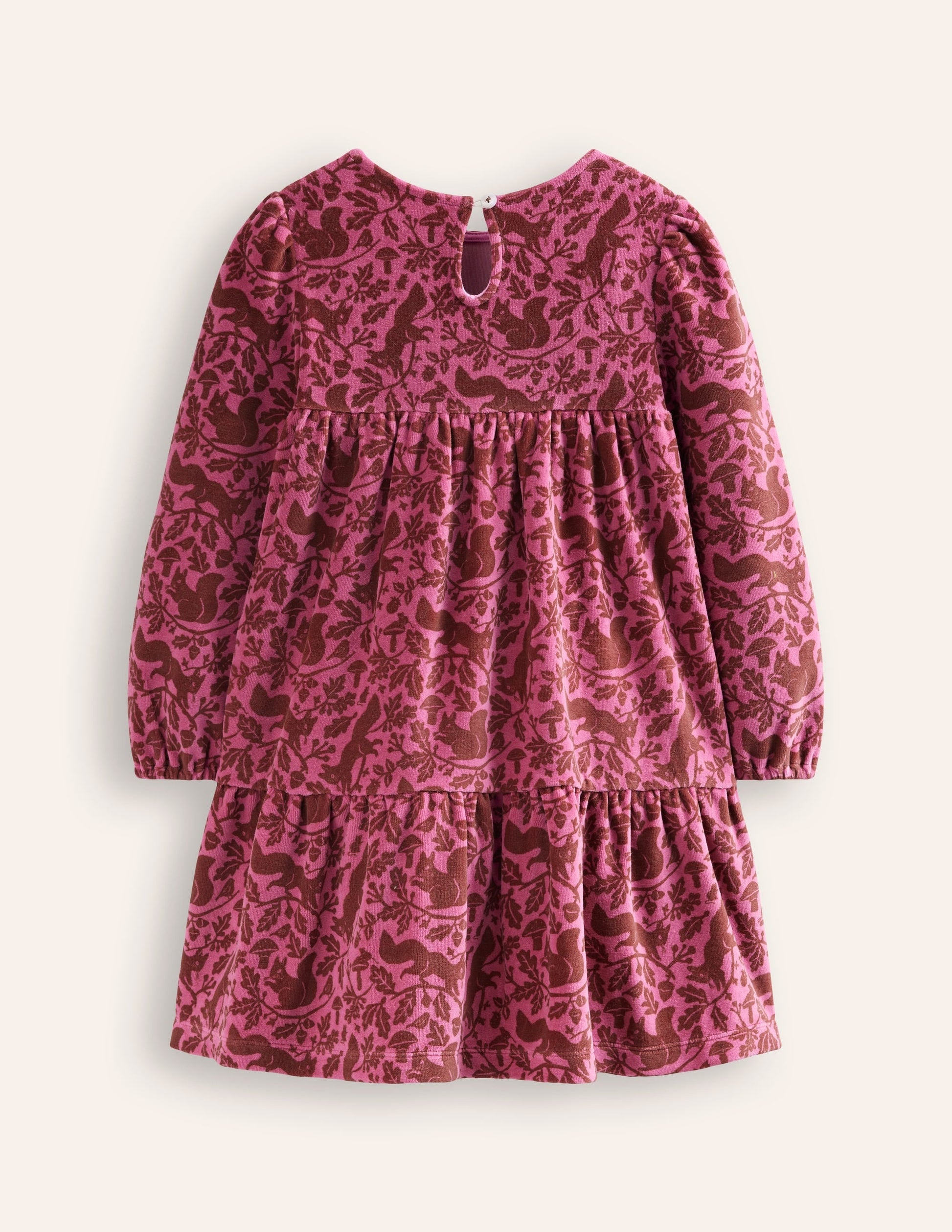 Tiered Velour Dress-Teacup Pink Woodland Squirrel-2
