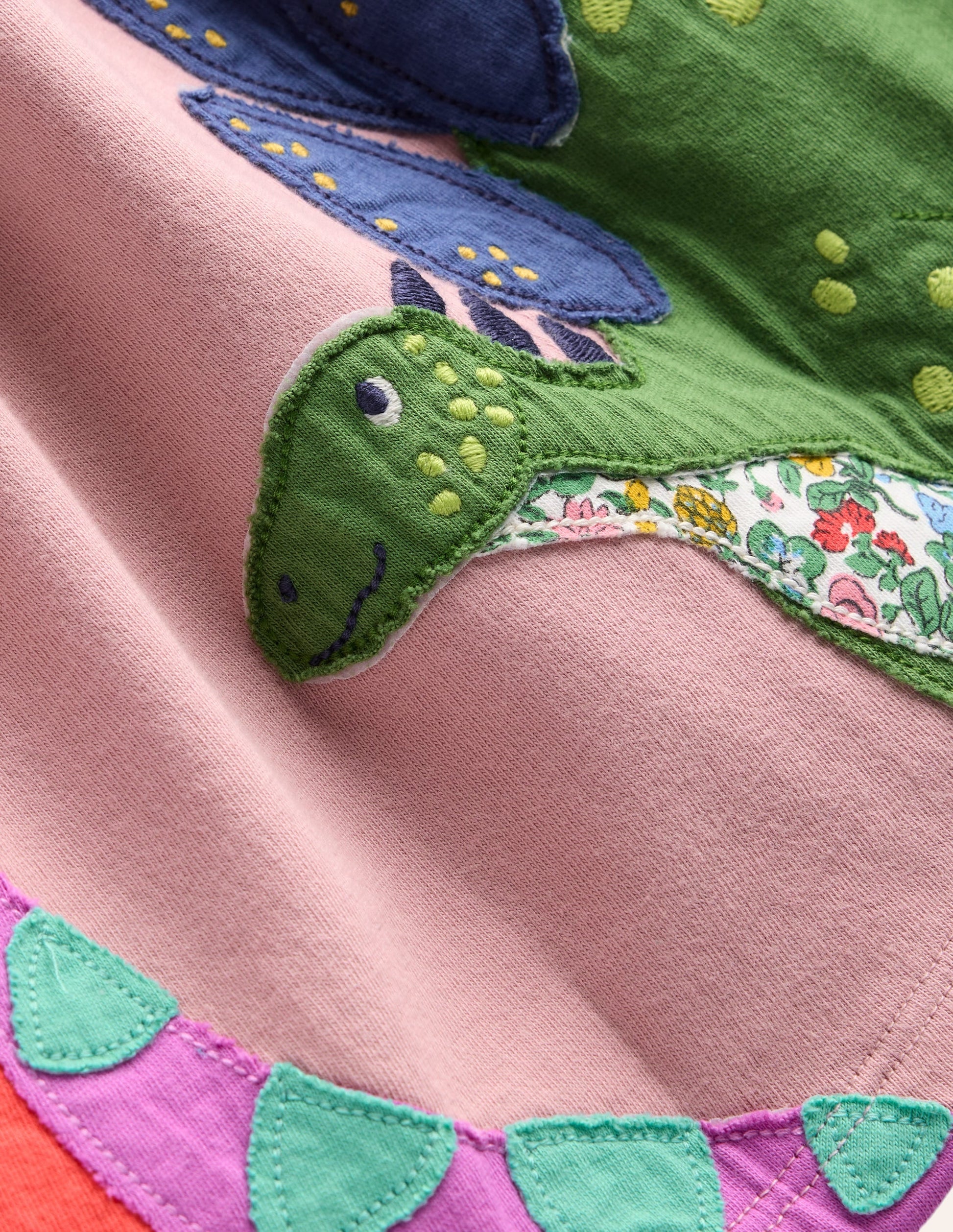 Appliqué Hem Jersey Dress-Vintage Pink Dinosaurs-3