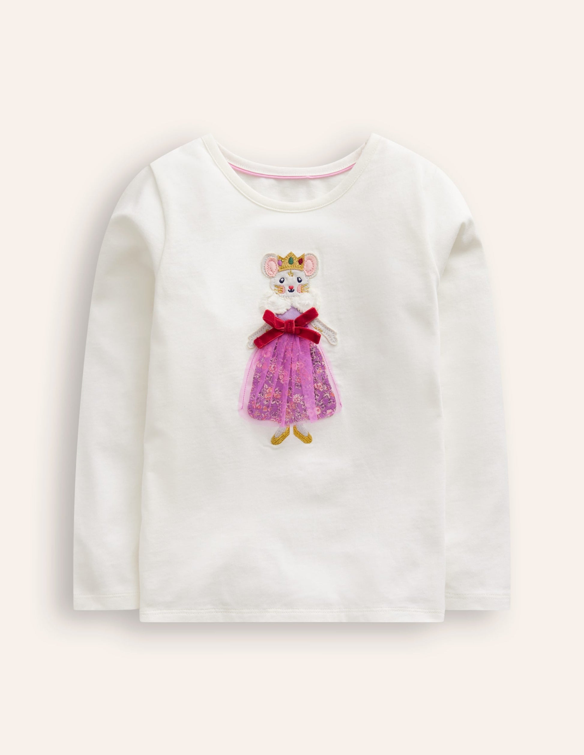 Appliqué Long Sleeve Top-Ivory Queen Mouse-1