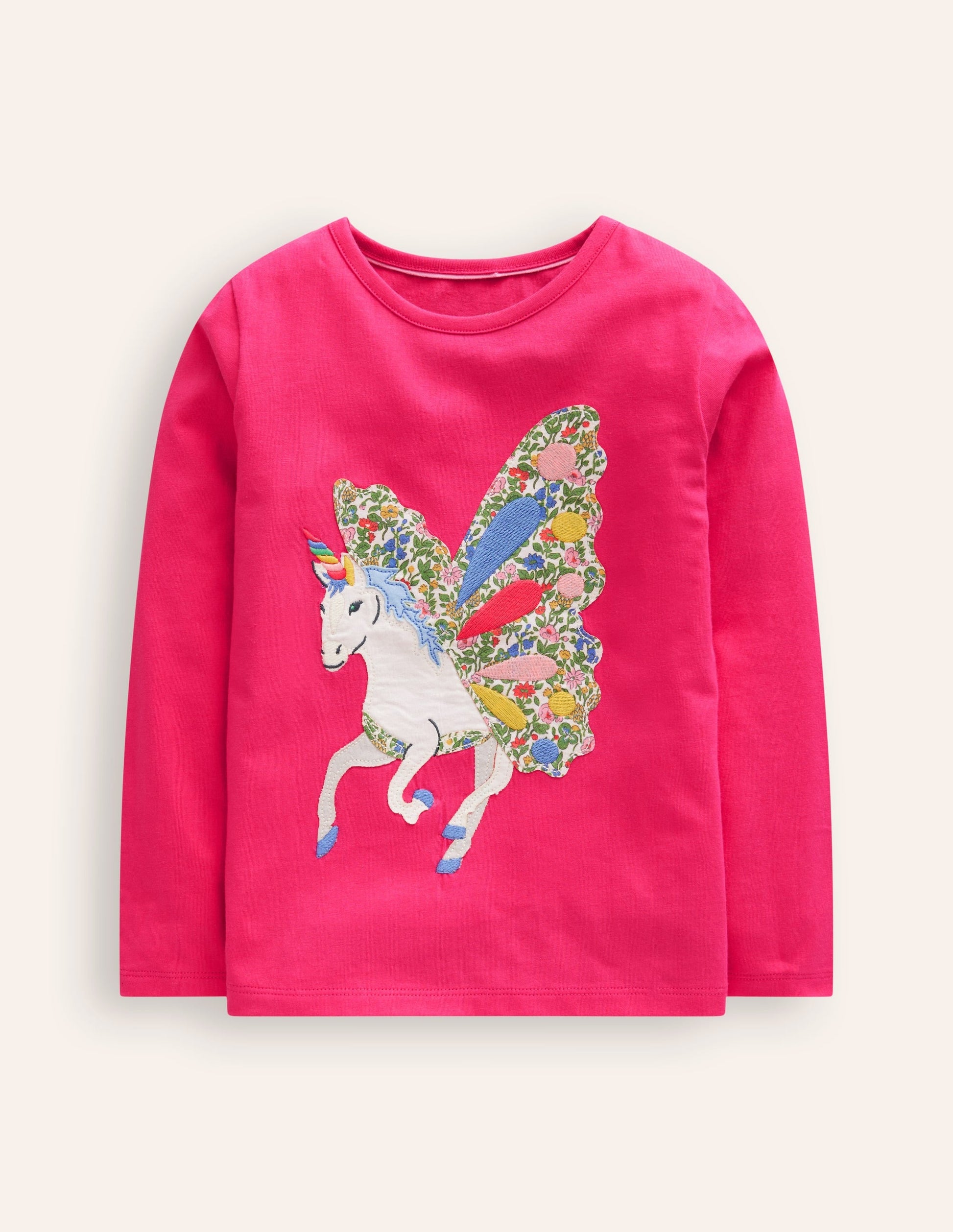 Appliqué Long Sleeve Top-Rose Pink Unicorn-1
