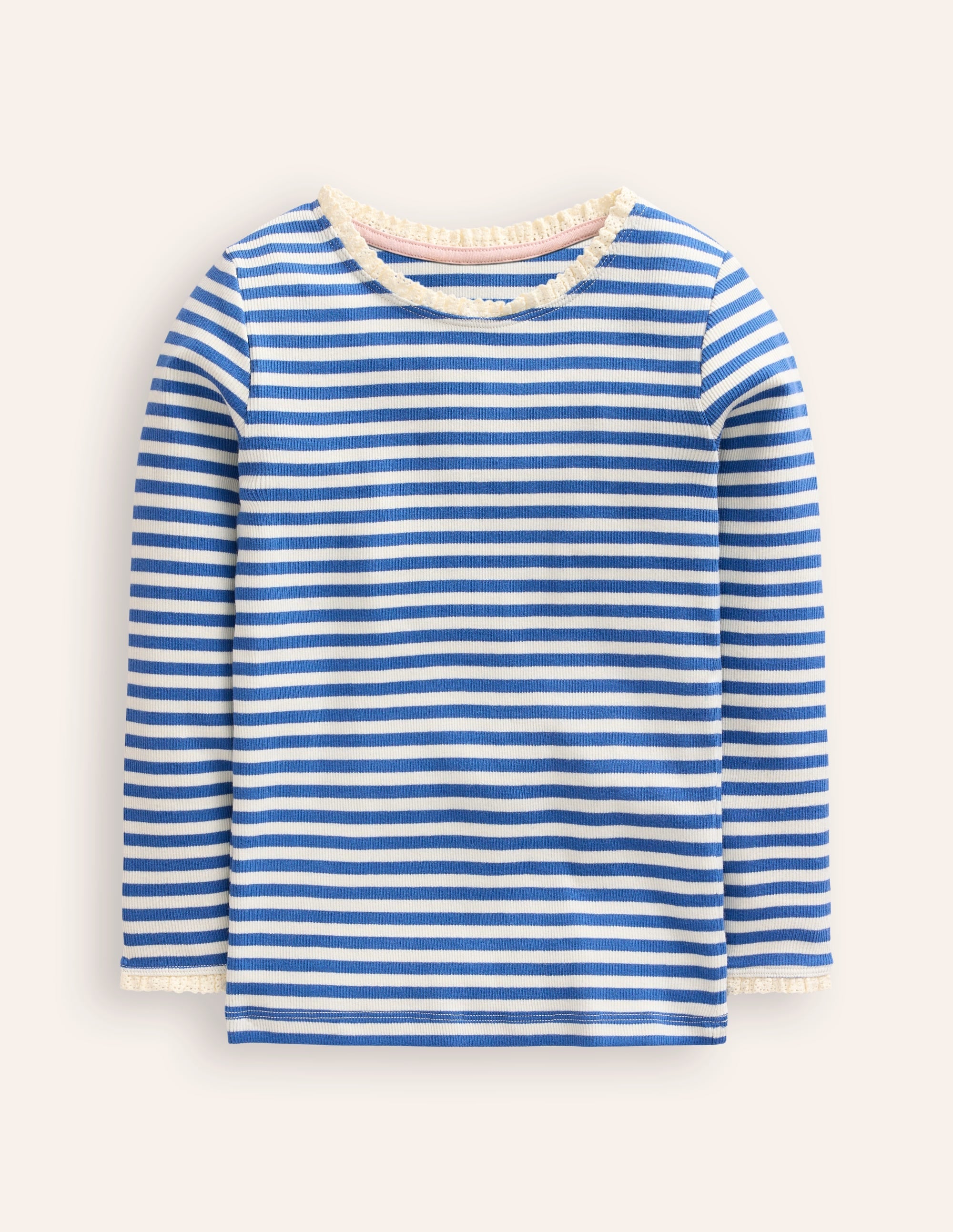 Ribbed Long Sleeve T-Shirt-Bluejay/ Ivory - Image 1