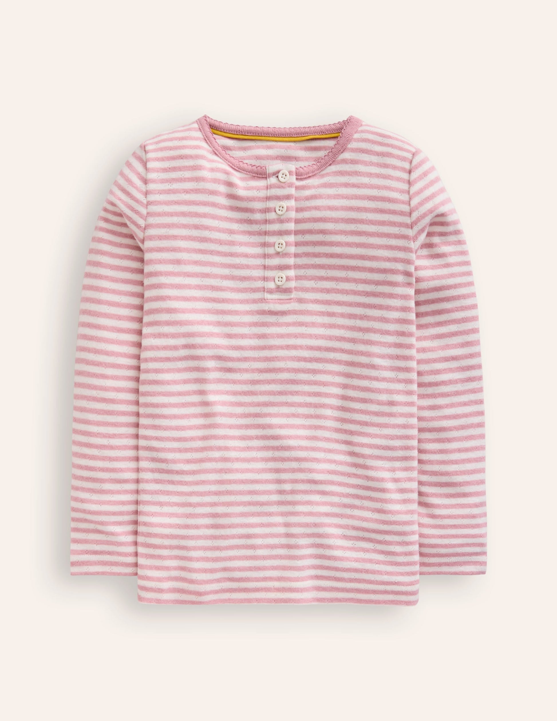 Henley Pointelle Top-Ivory/ Vintage Pink Stripe-1
