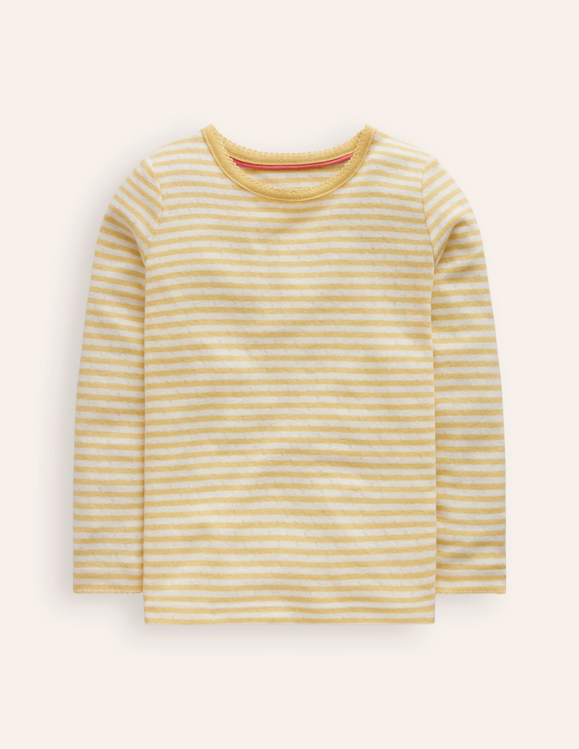 Long Sleeve Pointelle Top-Ivory/ Yellow Stripe-1